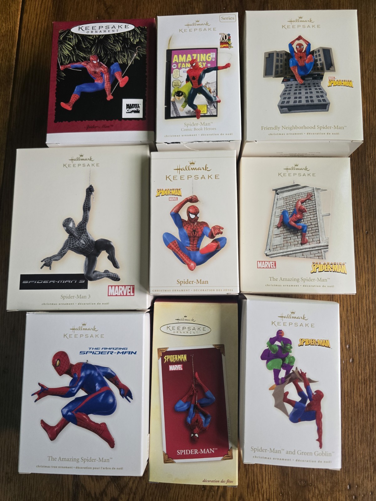 LOT of 9 SPIDERMAN HALLMARK KEEPSAKE MARVEL ORNAMENTS NIB SPIDER-MAN 1996- 2012