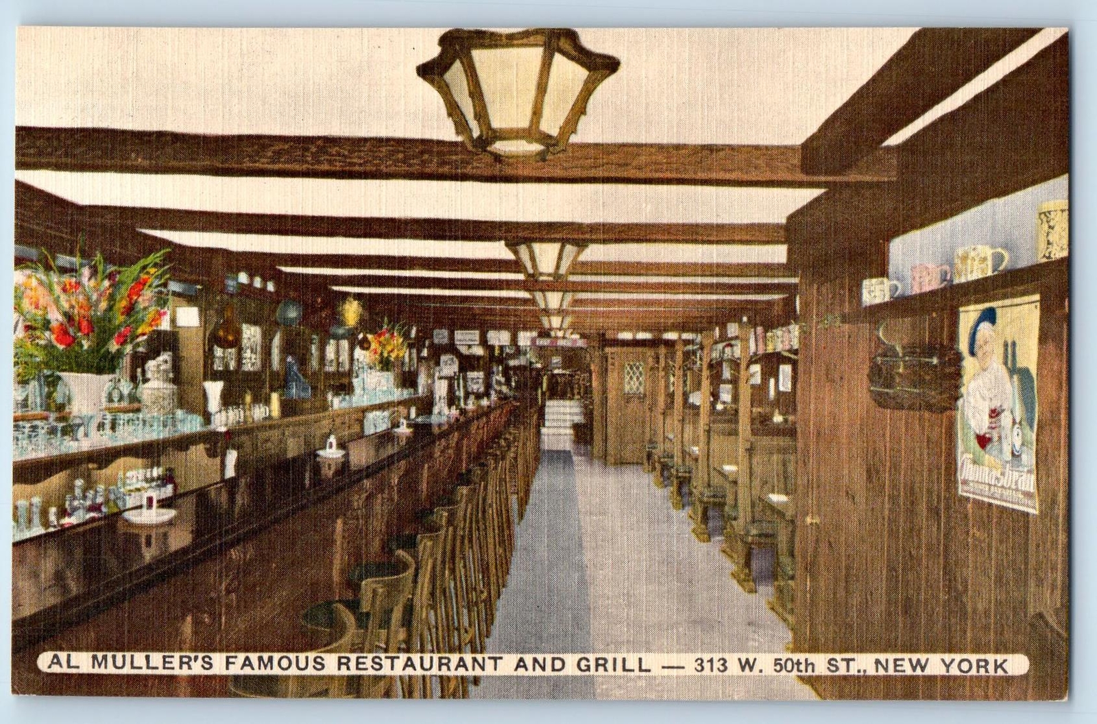 New York City New York Postcard Al Muller's Restaurant And Grill Interior c1940s New York City New York Postcard Al Muller's Restaurant And Grill Interior c1940s
