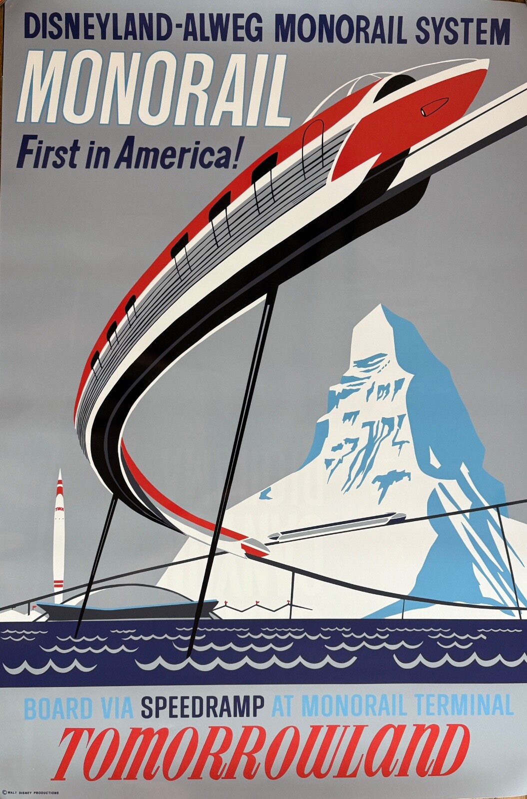 First Release 1959 TWA Monorail Poster Disneyland FULL SIZE attraction 36x54