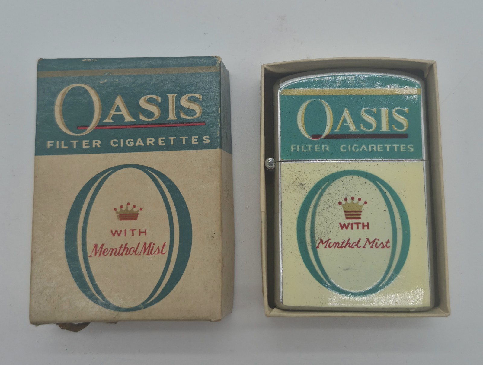 NEVER FIRED Vtg CONTINENTAL Lighter Advertising OASIS Cigarettes W/Original Box