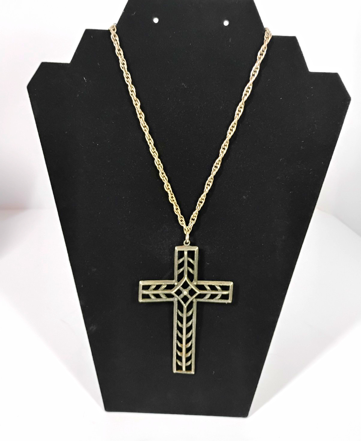 VTG Large Pewter Tone Cross Pendant Necklace Brutalist Geometric Openwork VTG Large Pewter Tone Cross Pendant Necklace Brutalist Geometric Openwork