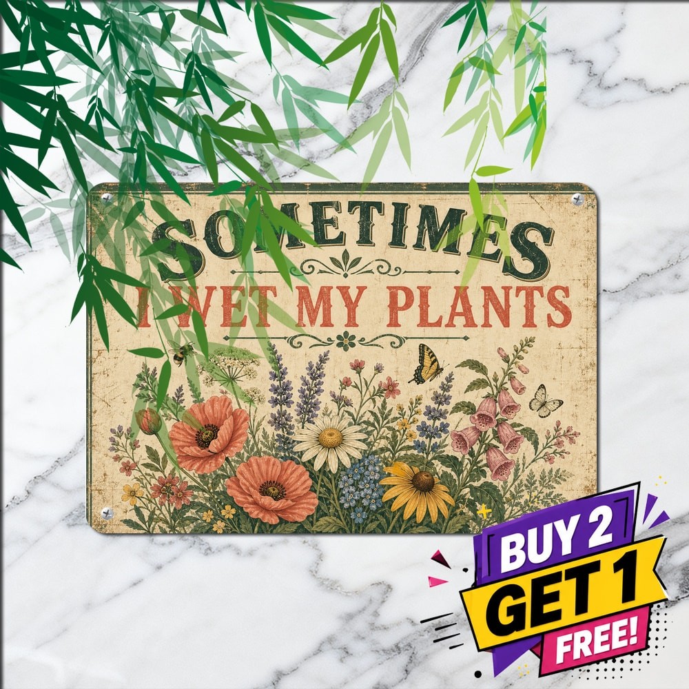 Farmhouse Fun Sometimes I Wet My Plants Tin Sign Funny Gardening Metal Decor