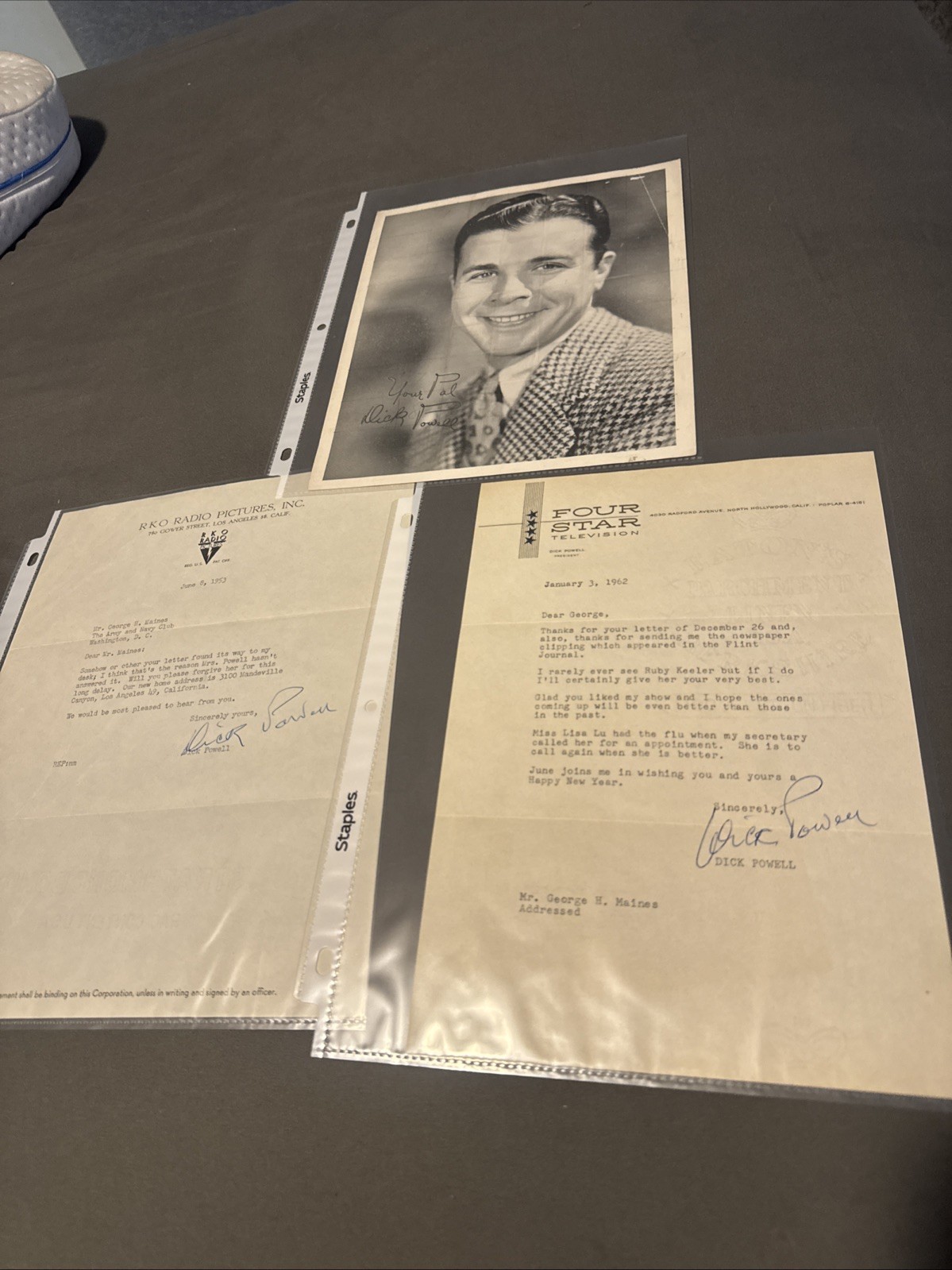 “Dr. Who” Dick Powell “Pitfall” Signed Autograph Letter Actor 1953 Ink 2pc Lot “Dr. Who” Dick Powell “Pitfall” Signed Autograph Letter Actor 1953 Ink 2pc Lot