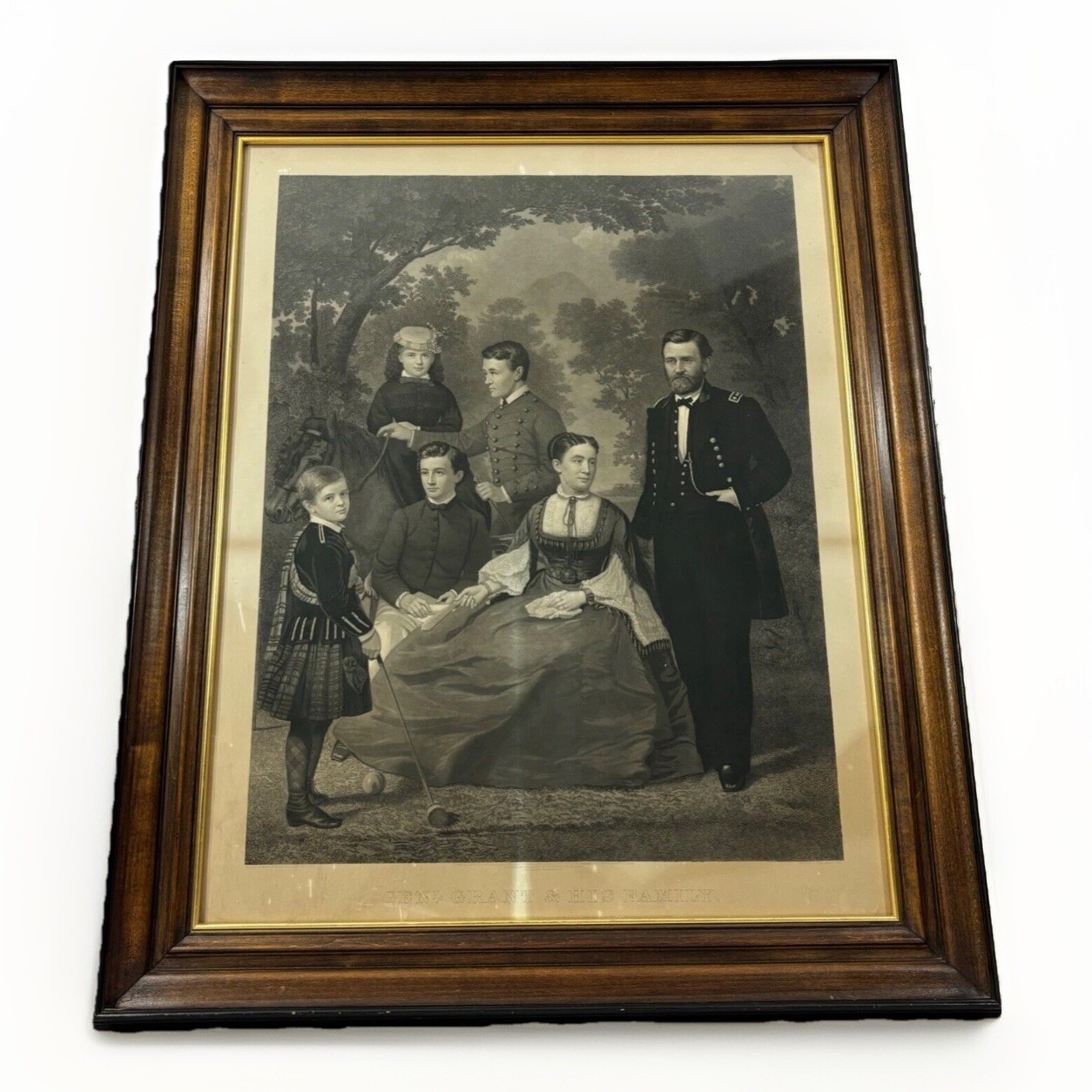 Antique General Ulysses S Grant His Family Print Wood Framed John Sartain 33x27