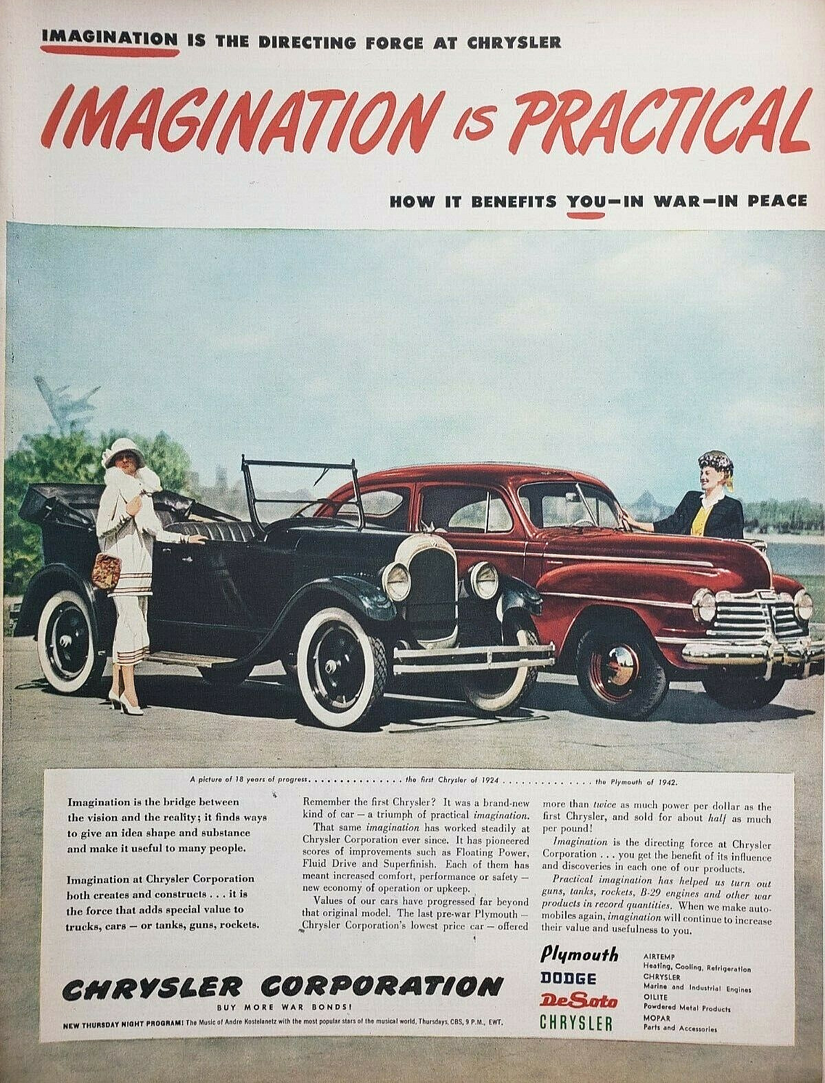 War Bonds 1924 Chrysler 1942 Plymouth Print Ad Ephemera Wall Art Decor