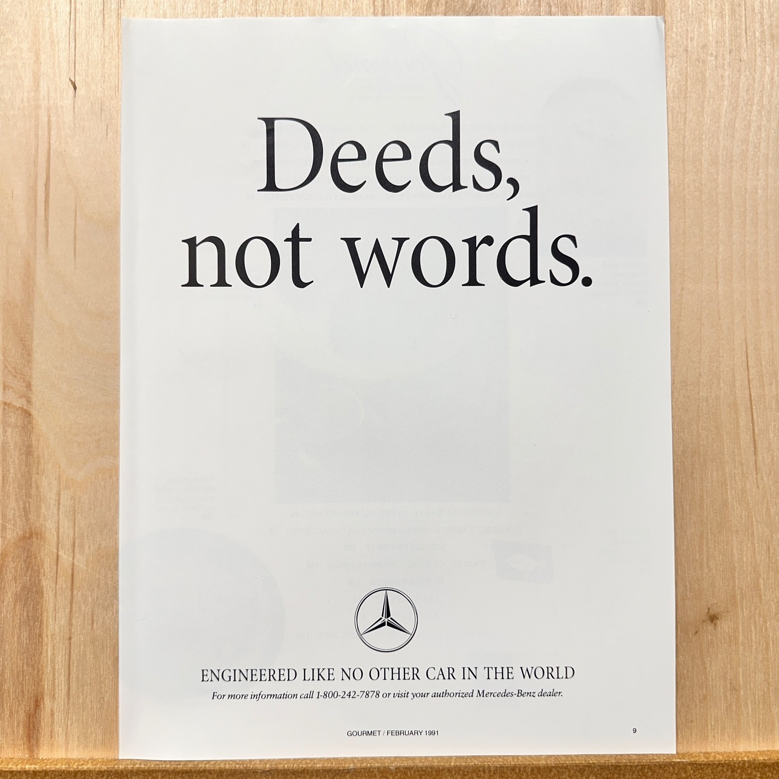 1991 Mercedes Benz Deeds Not Words Vintage Print Ad Car Auto Advert Garage Art