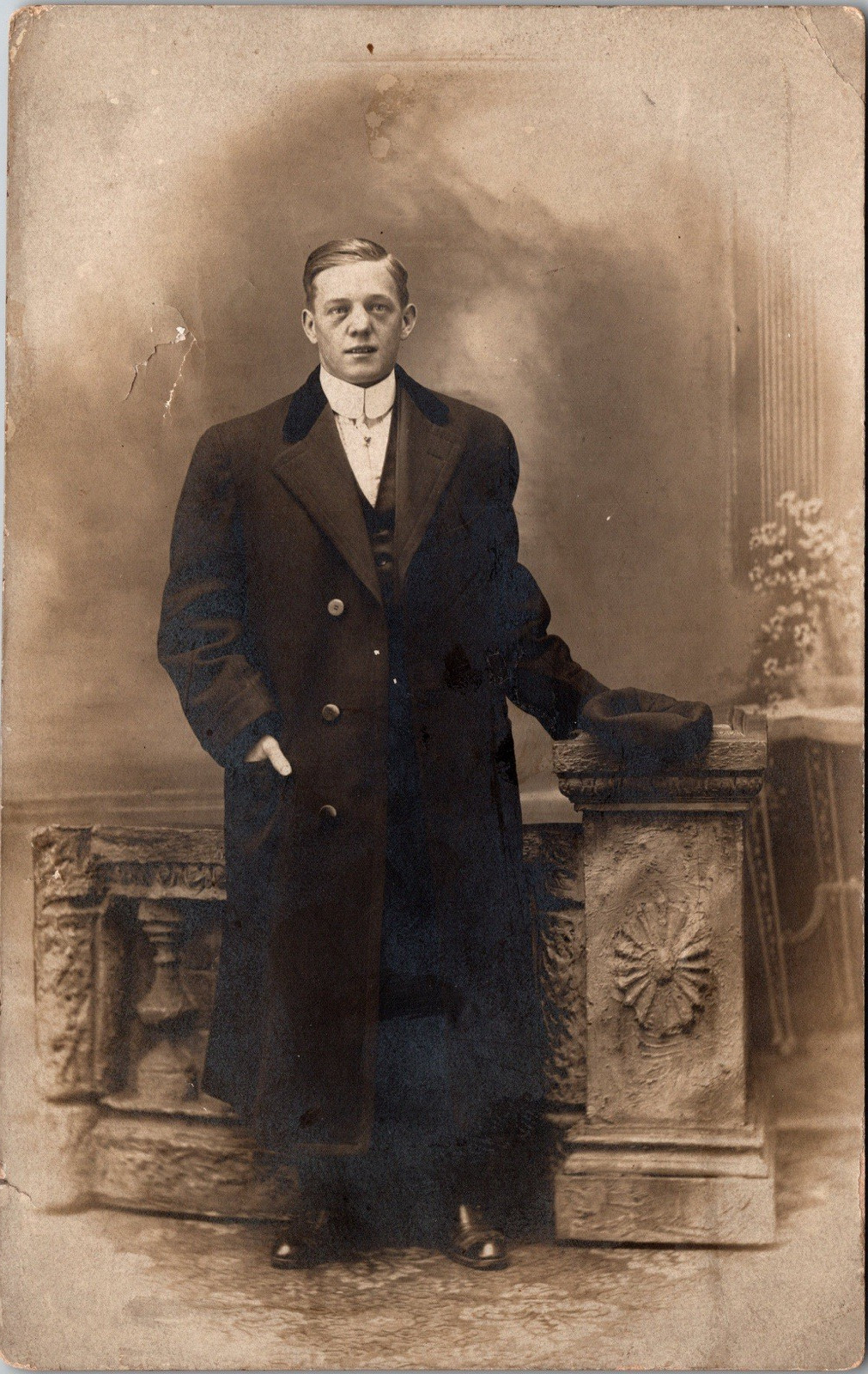 Postcard Real Photo RPPC Distinguished Man in Long Coat Harrisburg Pennsylvania