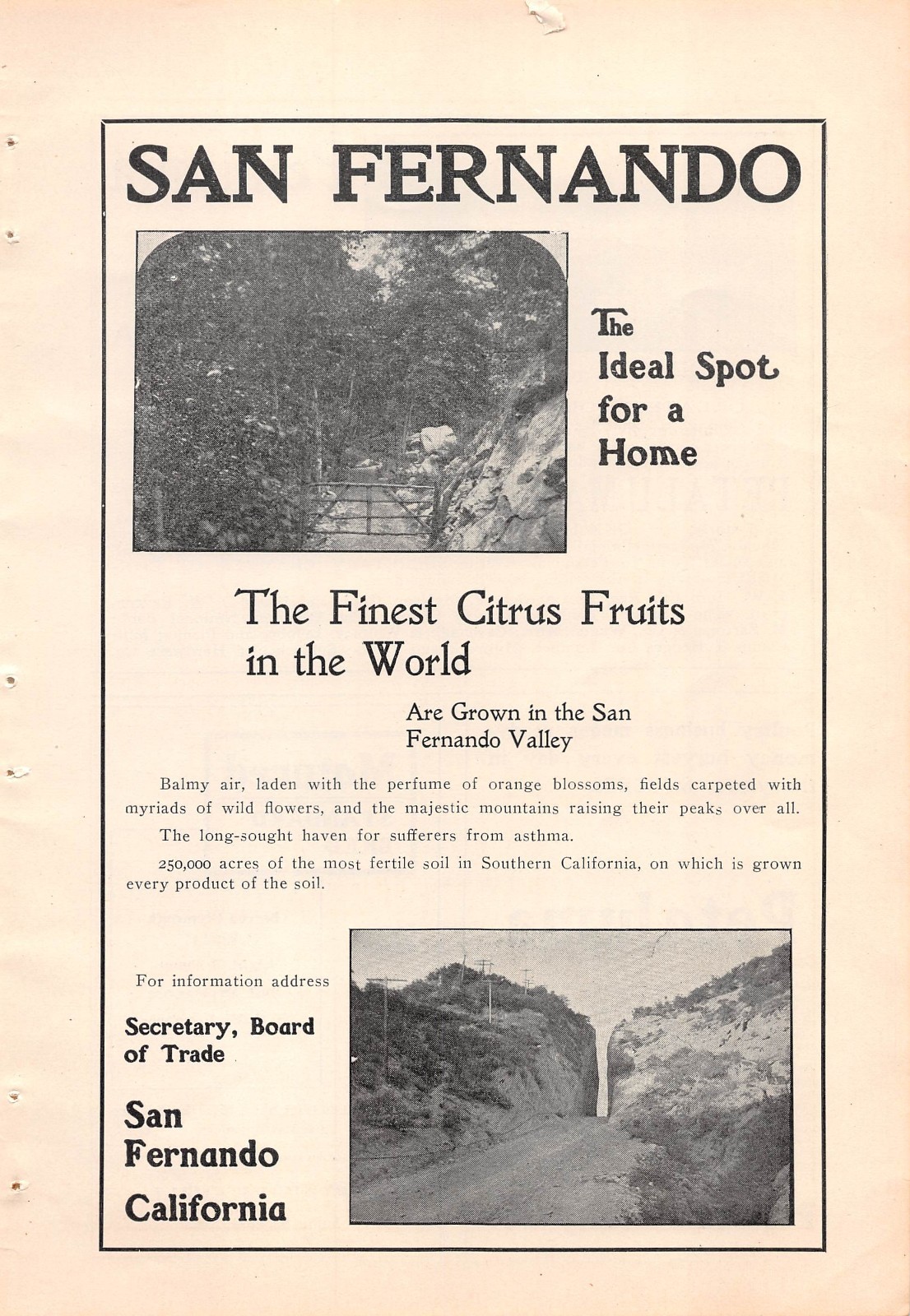 antique 1906 ad SAN FERNANDO CA 