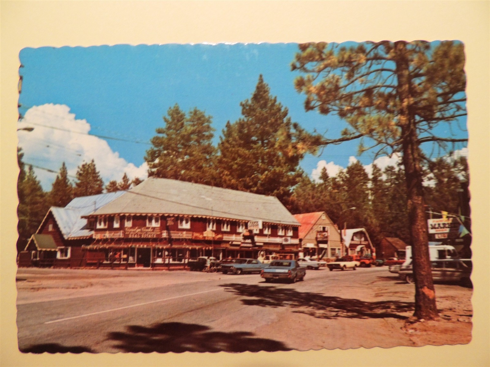 Fawnskin California vintage postcard view in commercial area 1969