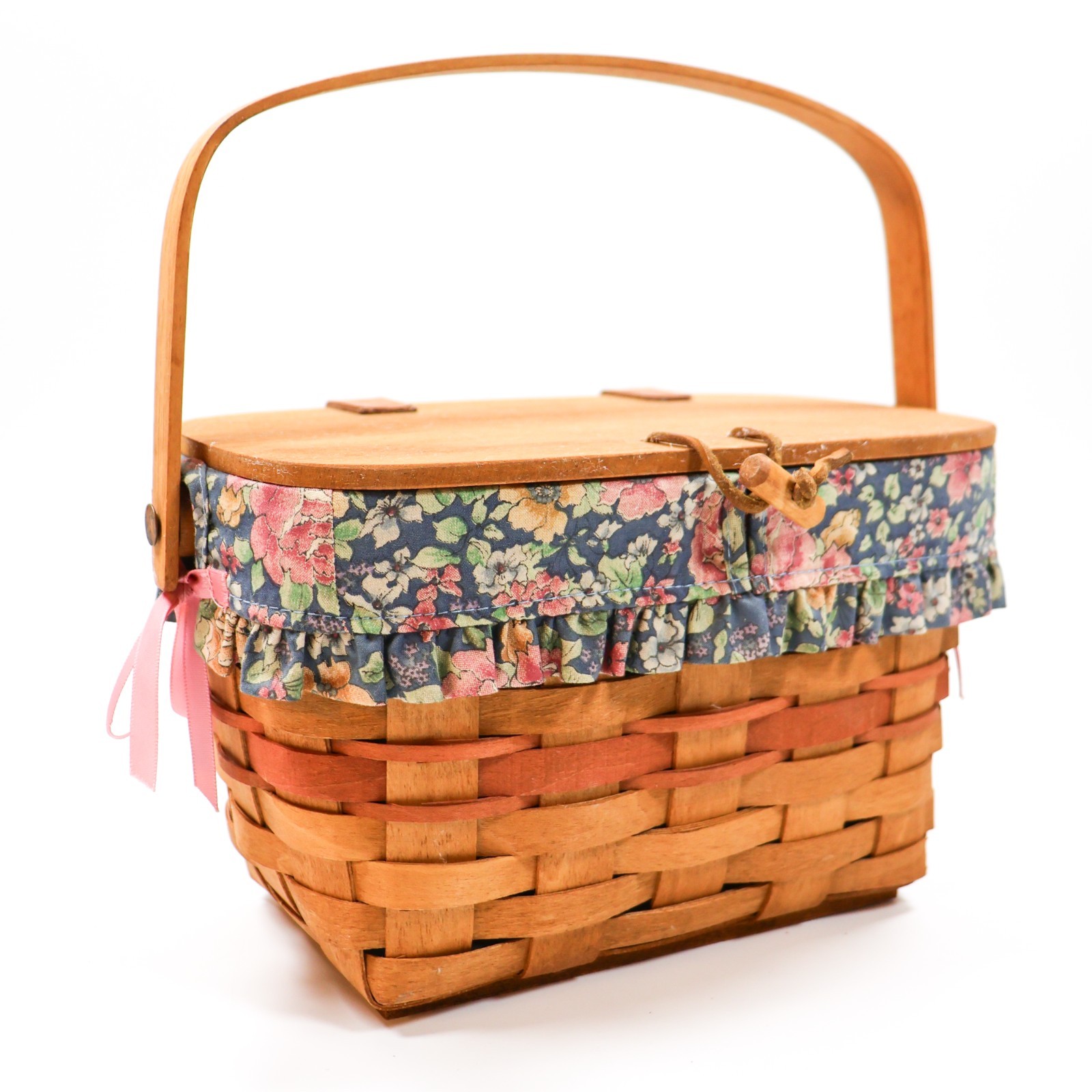 Vtg 1991 LONGABERGER MOTHERS DAY Lid BASKET Purse FLORAL LINER RETIRED