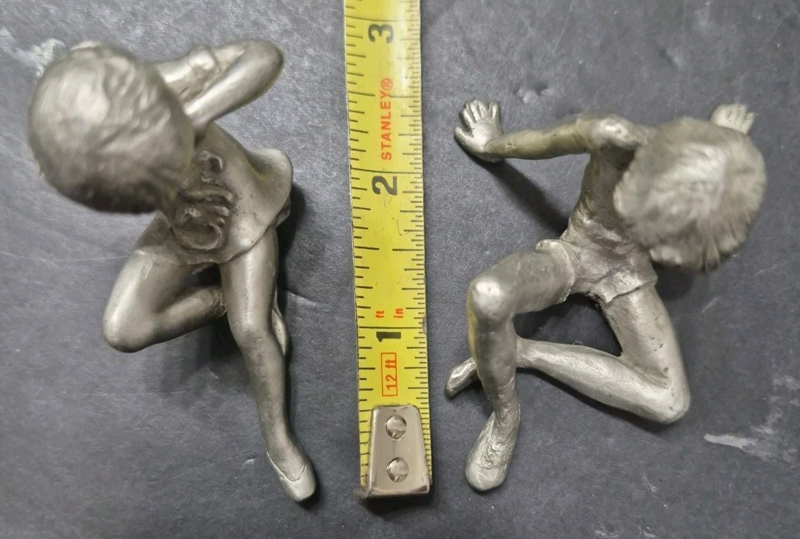 Pewter Figurines Vintage Danford Port, Boy With Dog, Girl Holding Cat Stamped Pewter Figurines Vintage Danford Port, Boy With Dog, Girl Holding Cat Stamped