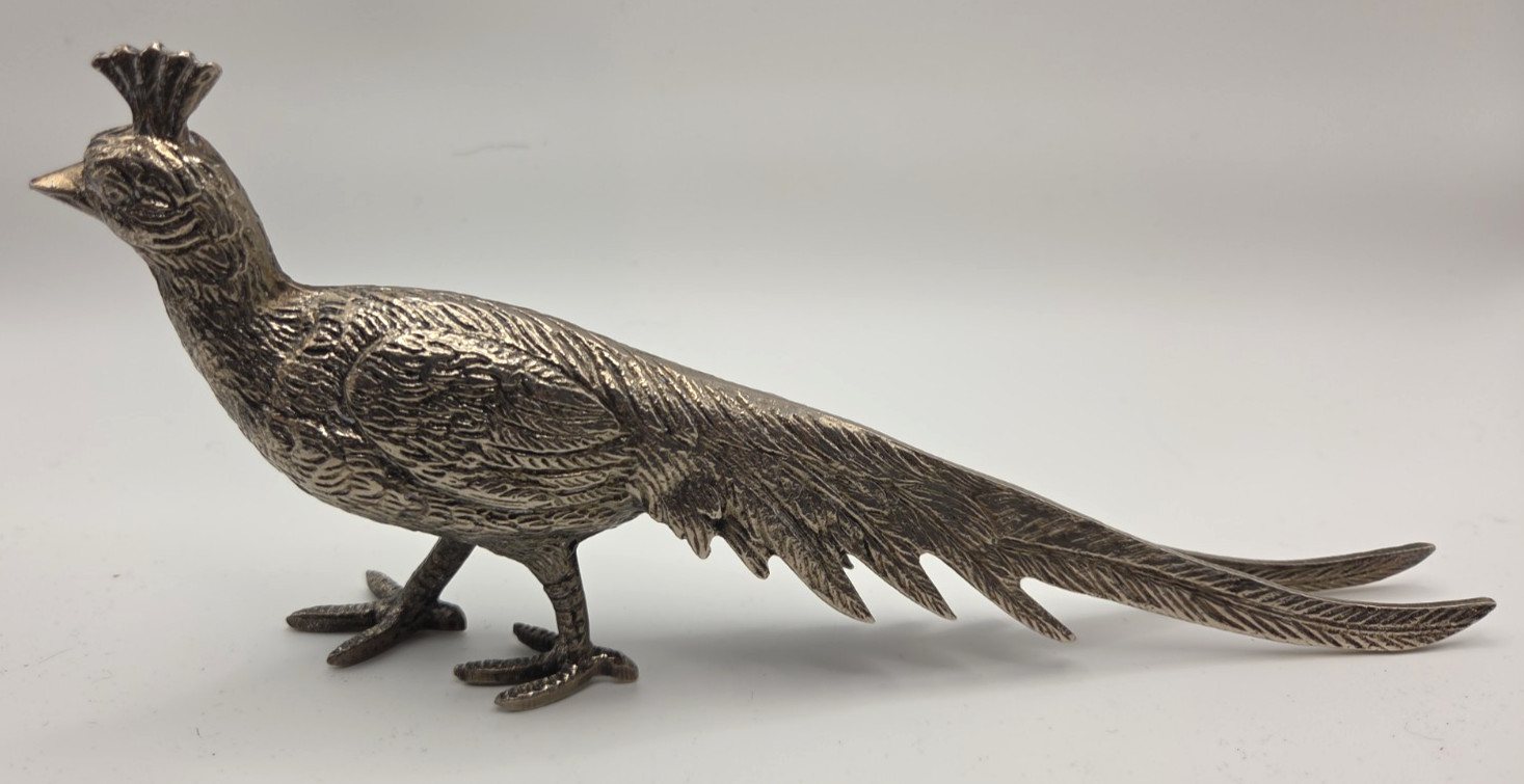 Metal Silver Tone Pheasant made in Italy Figurine Bird VTG 8.5\