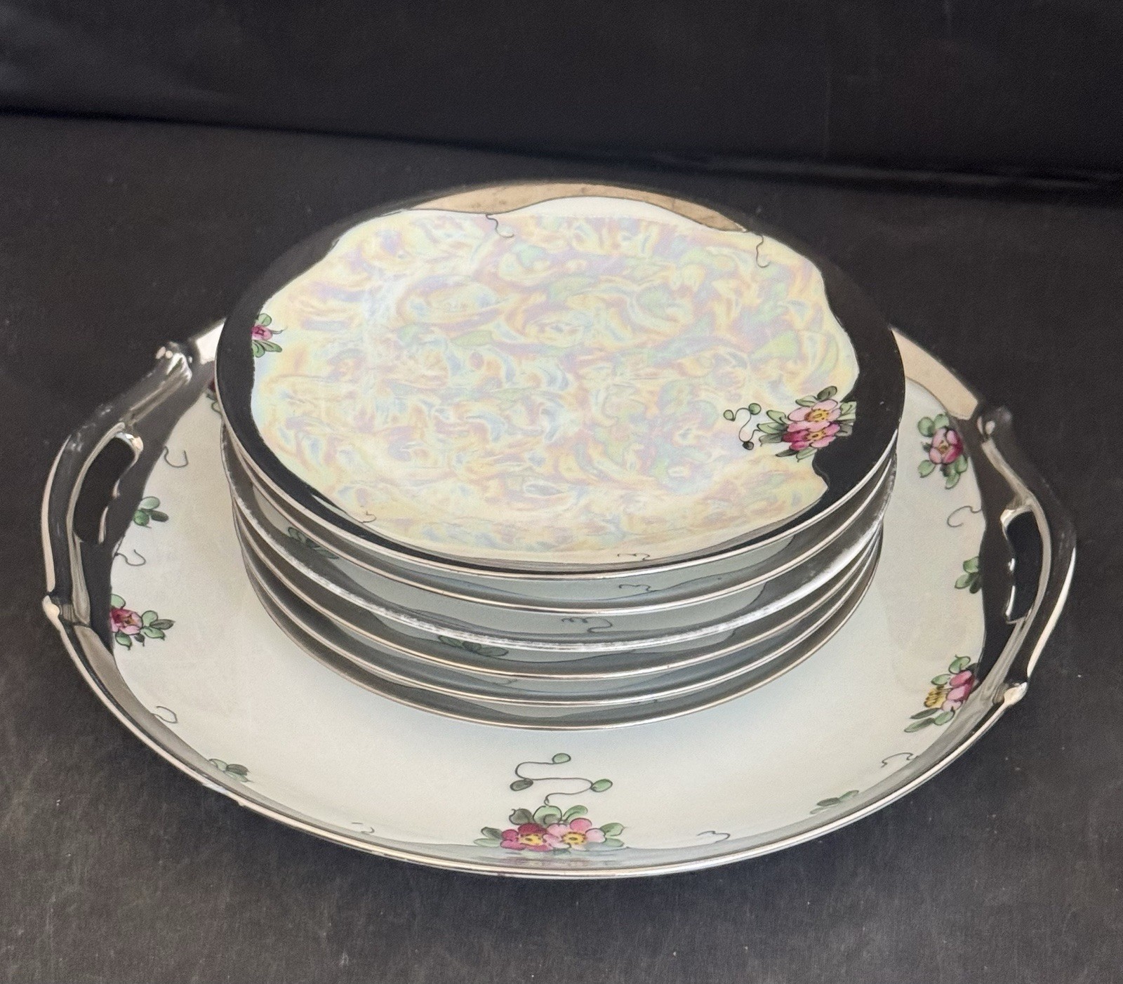 Vintage Set Of Luster Ware Porcelain Jorgensen Bavaria 6/ 6” & 1/ 9.5”