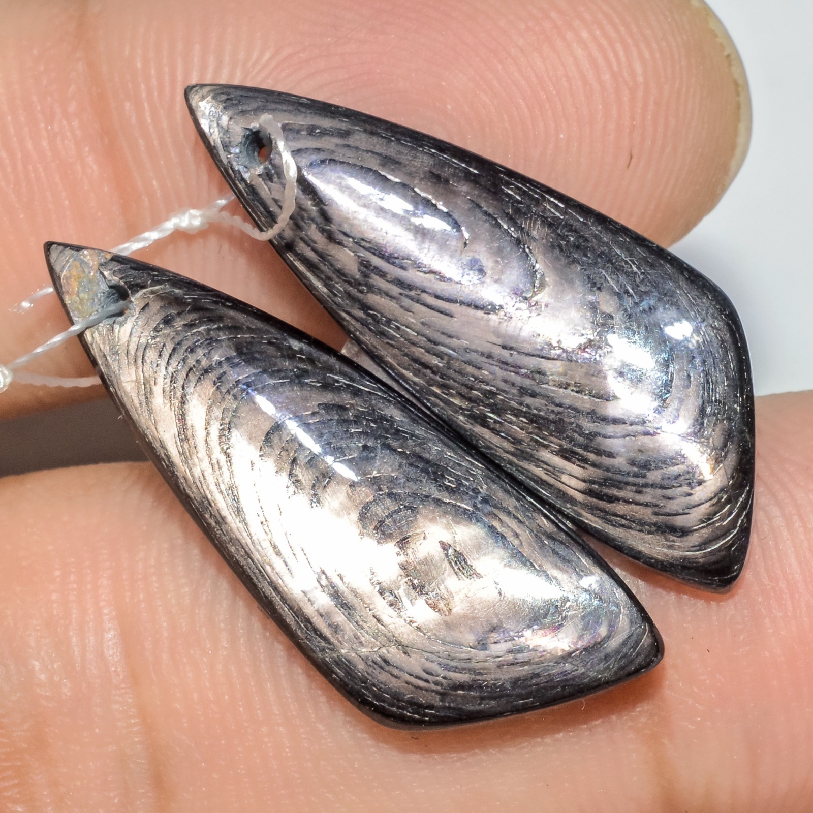 24 Cts Natural Hypersthene Gemstone Matching Set Front Drill Pair 30x10mm #P1763