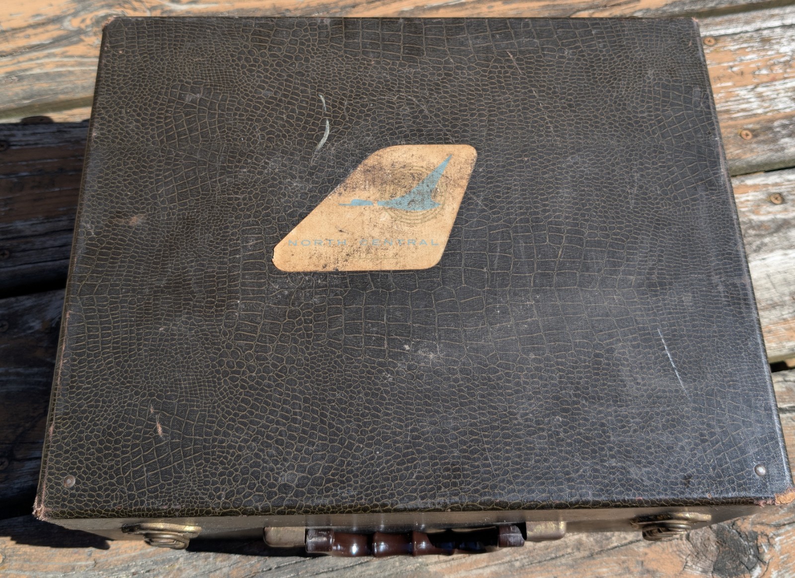 Vintage North Central Airlines Briefcase Small Suitcase Faux Alligator Case