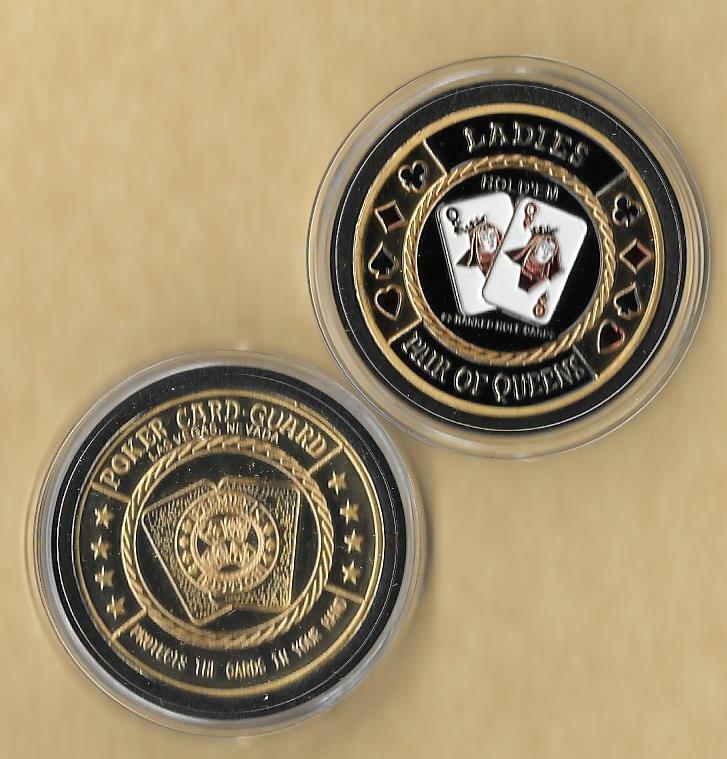 Ladie's Pair Of Queens QQ Poker Chip Card Guard Protector Coin 24 Kt Gold WSOP Ladie's Pair Of Queens QQ Poker Chip Card Guard Protector Coin 24 Kt Gold WSOP