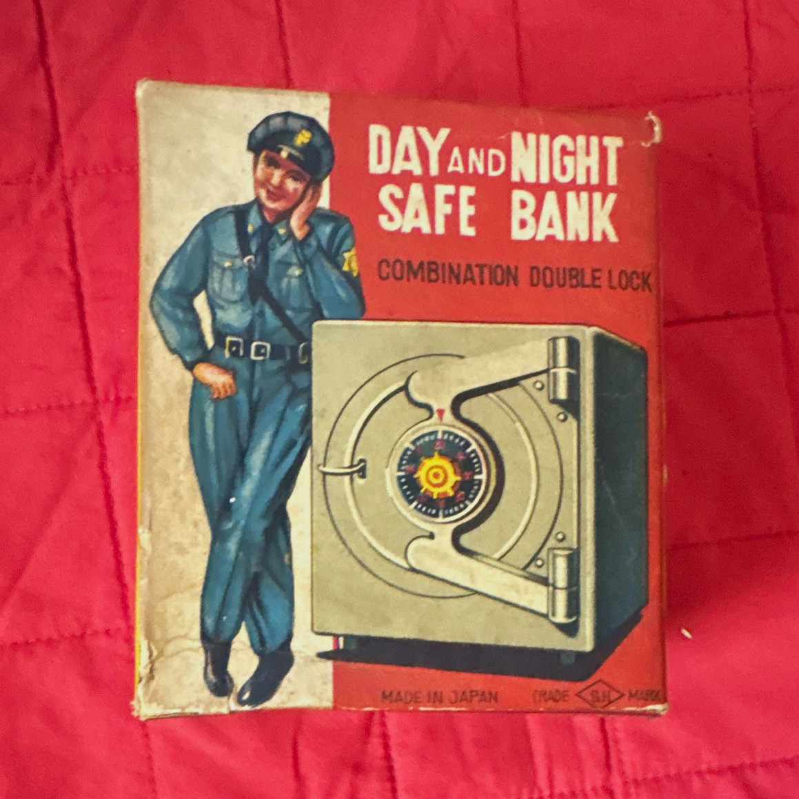 Vintage Horikawa Day and Night Safe Bank Tin Litho Toy Japan SH Boxed Built-In C