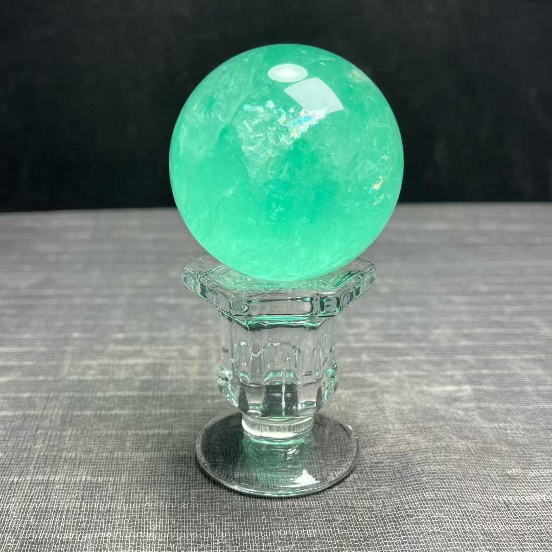 340g Natural Green Fluorite Quartz Sphere Crystal Energy Ball Reiki Decor