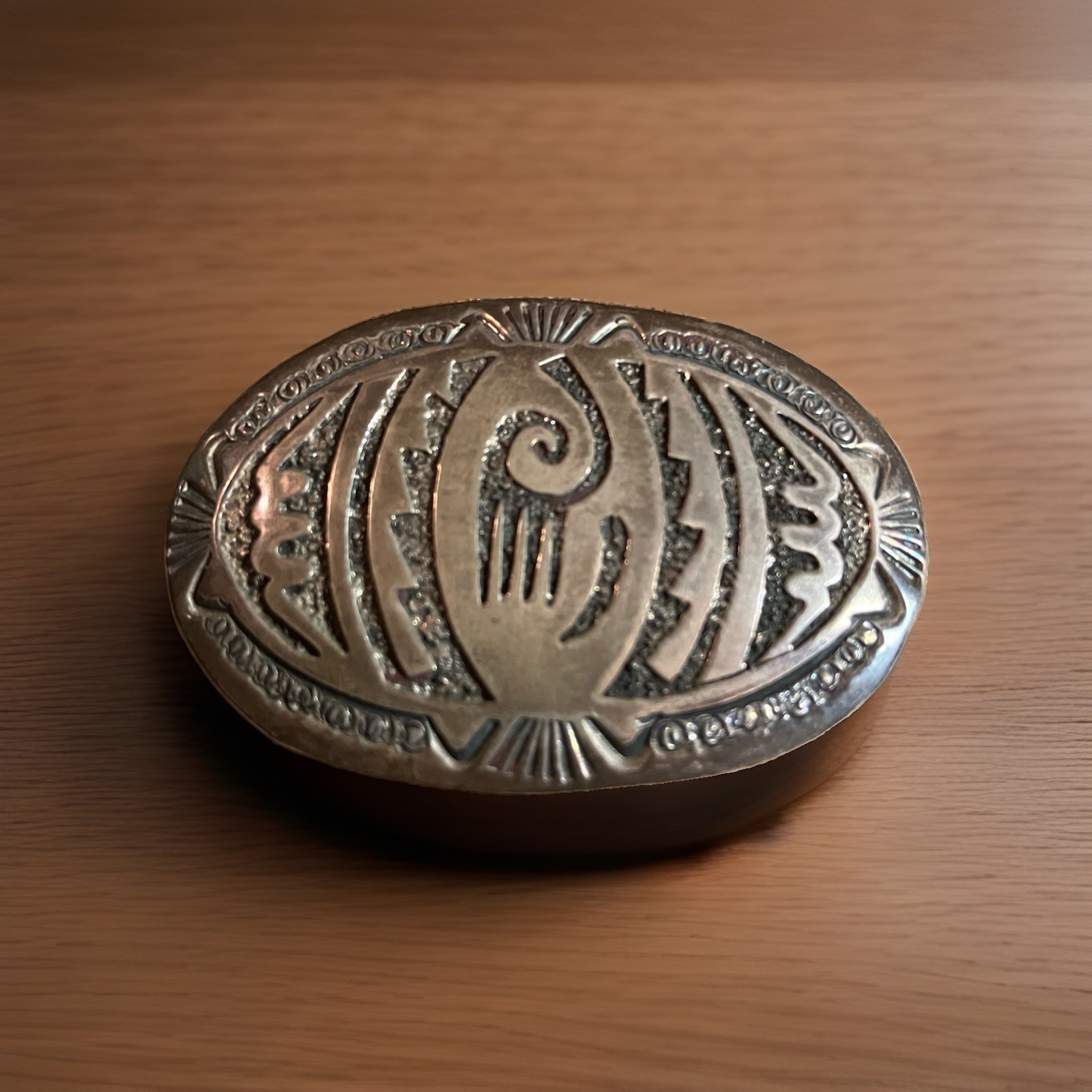 Hopi Vintage Sterling 925 Overlay Belt Buckle Oval 20 Gram 2.25x1.5”