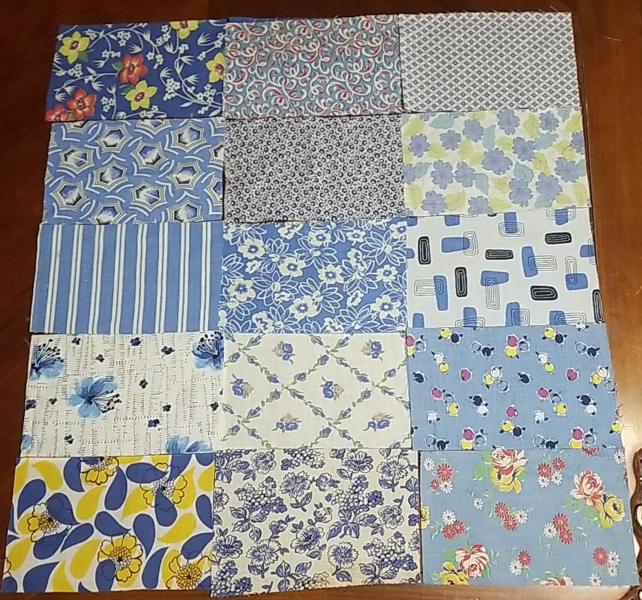 Antique Feedsack Samples, 15 Blue, 8