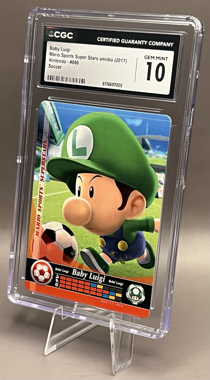 2017 Mario Sports Superstars Amiibo Card #66 Baby Luigi Soccer - CGC 10 GEM MINT