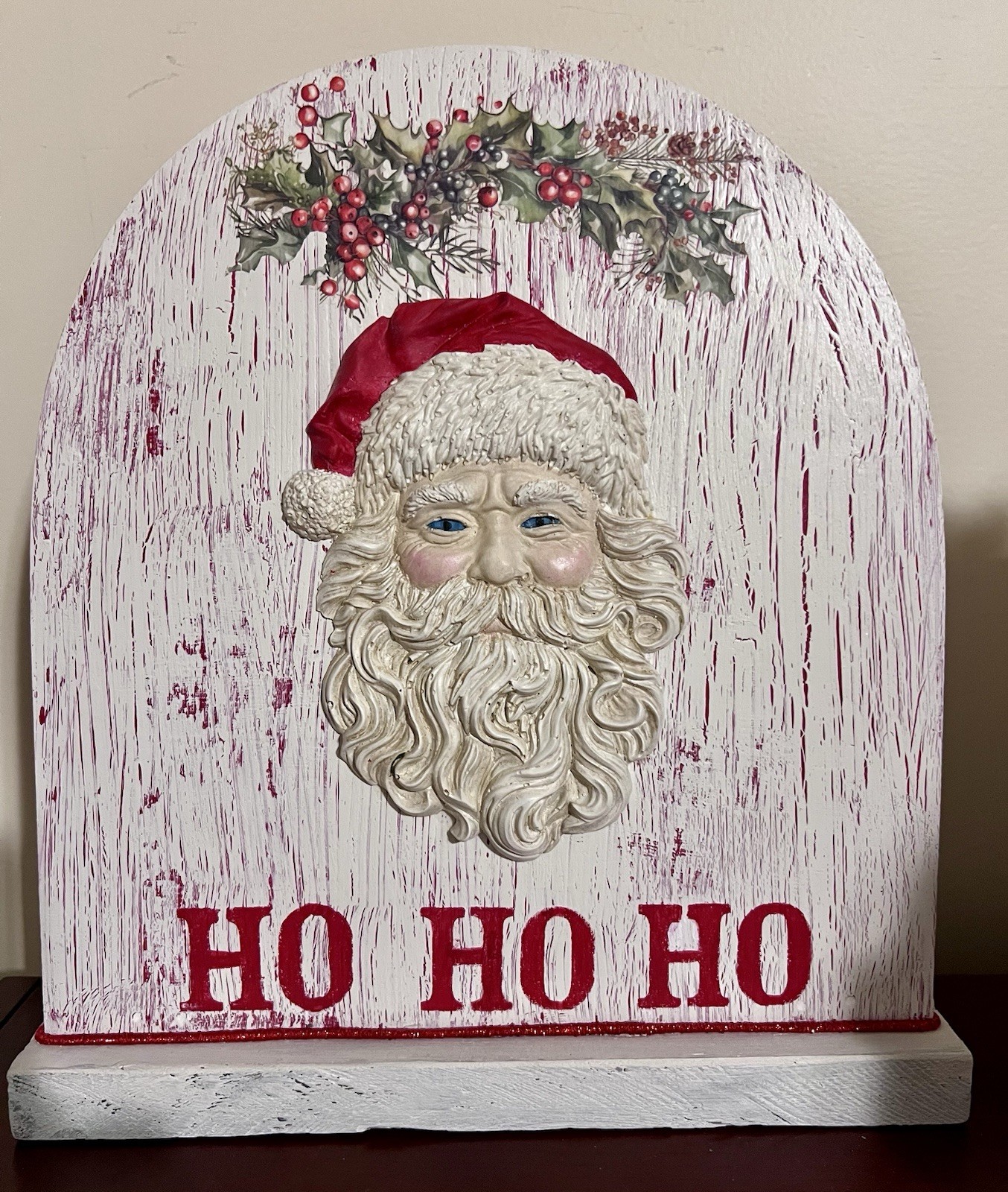 Christmas Santa Large Shelf Sitter Decor, Santa Mold On A Wood Plaque, Christmas Christmas Santa Large Shelf Sitter Decor, Santa Mold On A Wood Plaque, Christmas