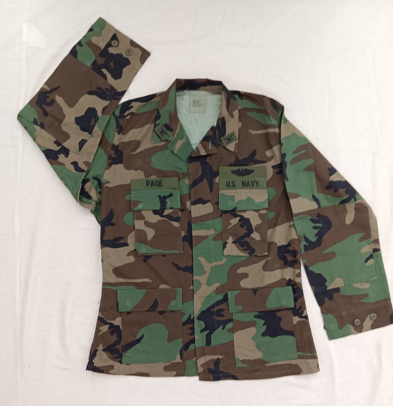 Vintage 1999 US Navy Officer Woodland BDU Jacket L Captain Submarine Insignia