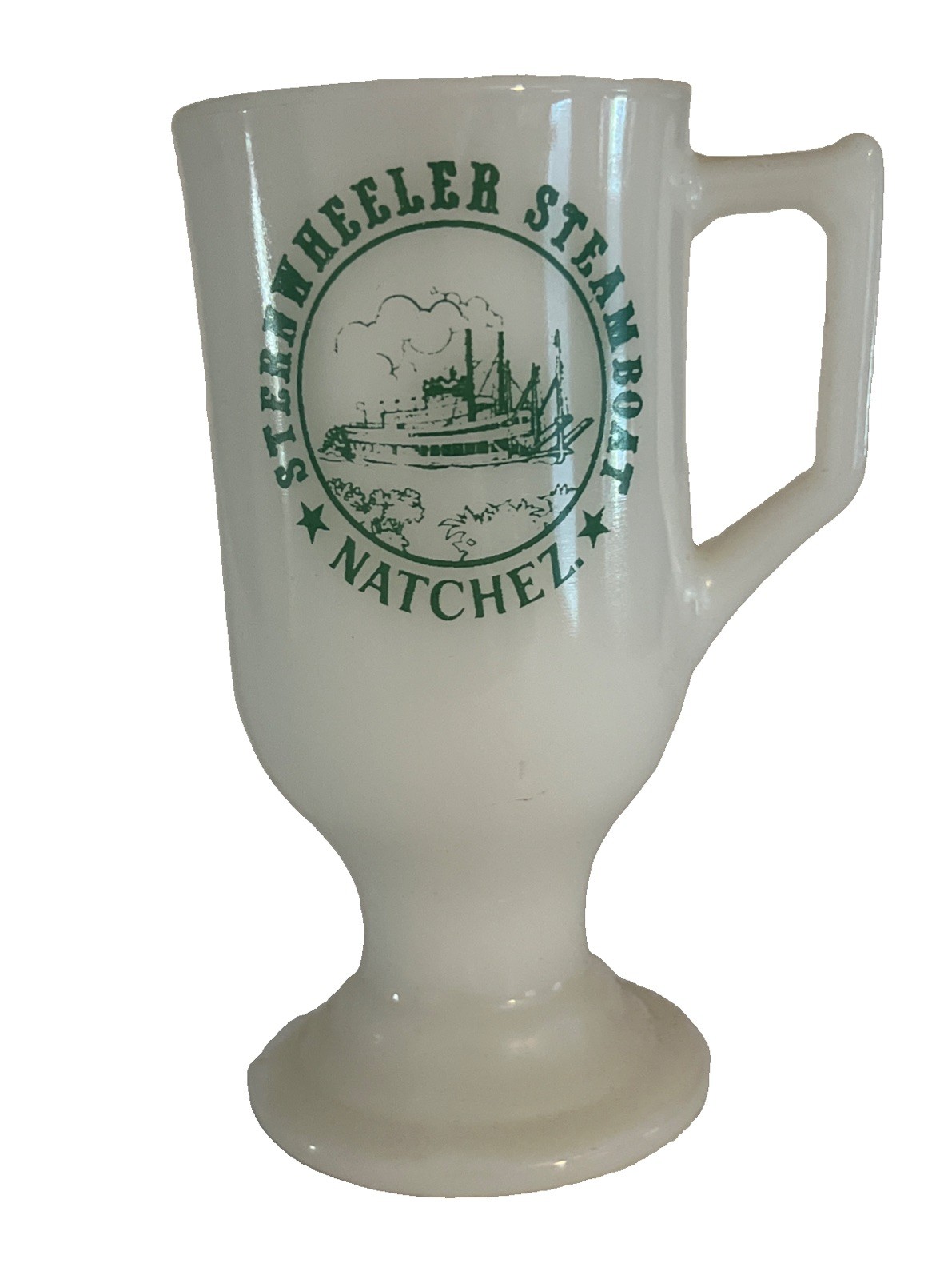 FREE SHIPPING Vintage Natchez Sternwheeler Steamboat Milk Glass Pedestal Mug FREE SHIPPING Vintage Natchez Sternwheeler Steamboat Milk Glass Pedestal Mug