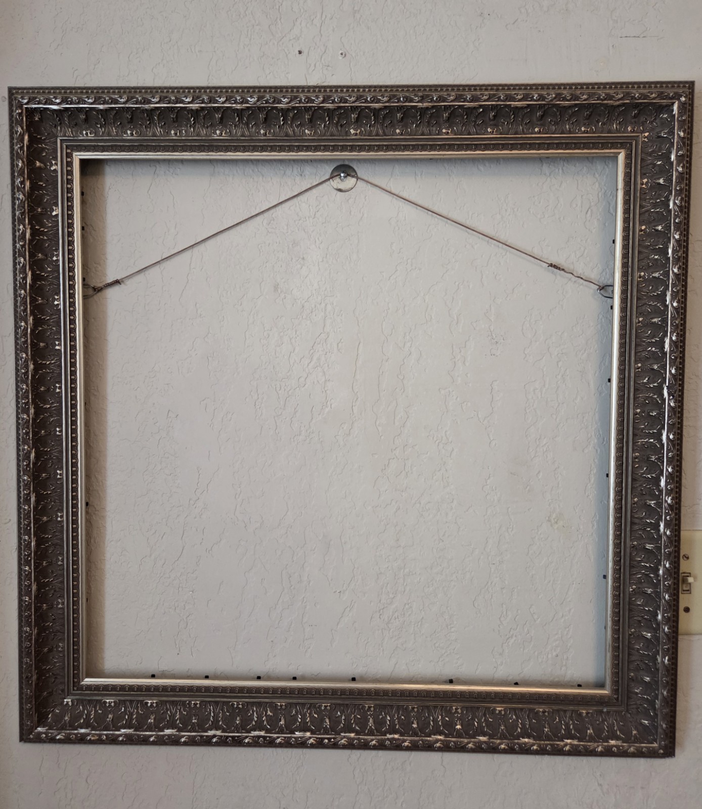 Vintage Ornate Silver Pewter Picture Frame 24x24 Opening Square Wood (29.5x29.5)