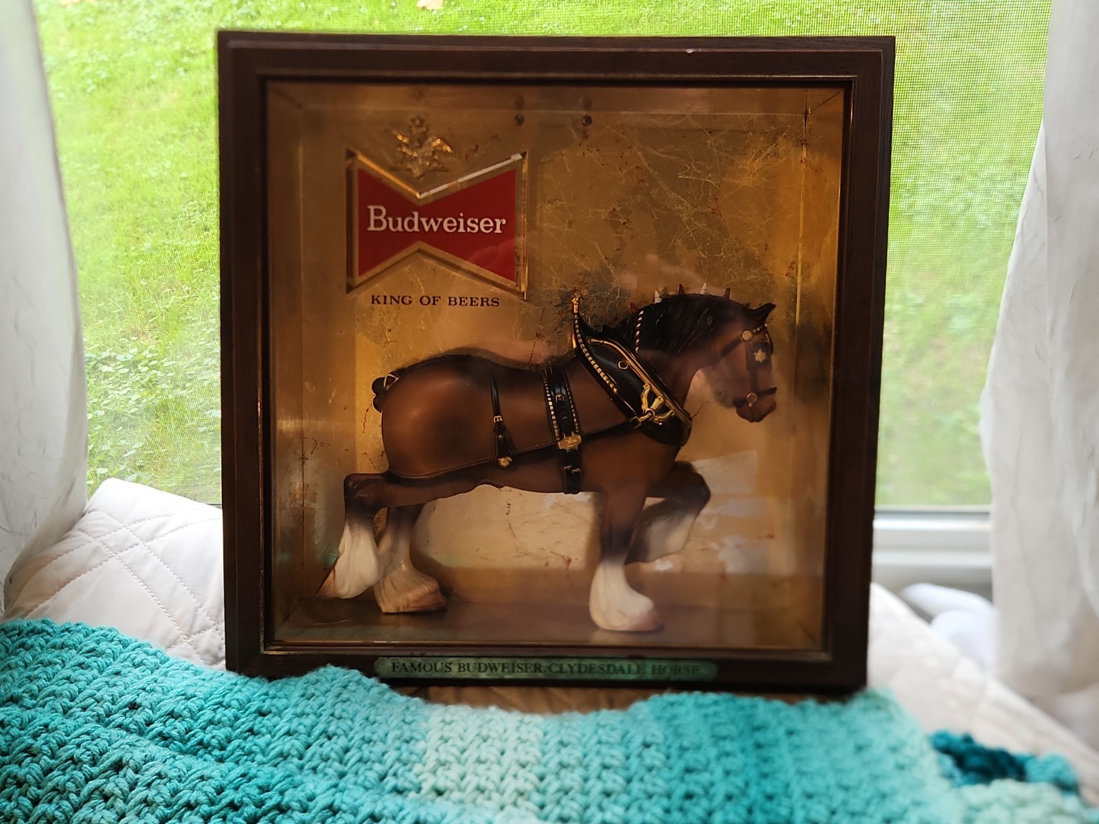 VINTAGE 1960's BUDWEISER CLYDESDALE HORSE SHADOW BOX ADVERTISING SIGN 3-D