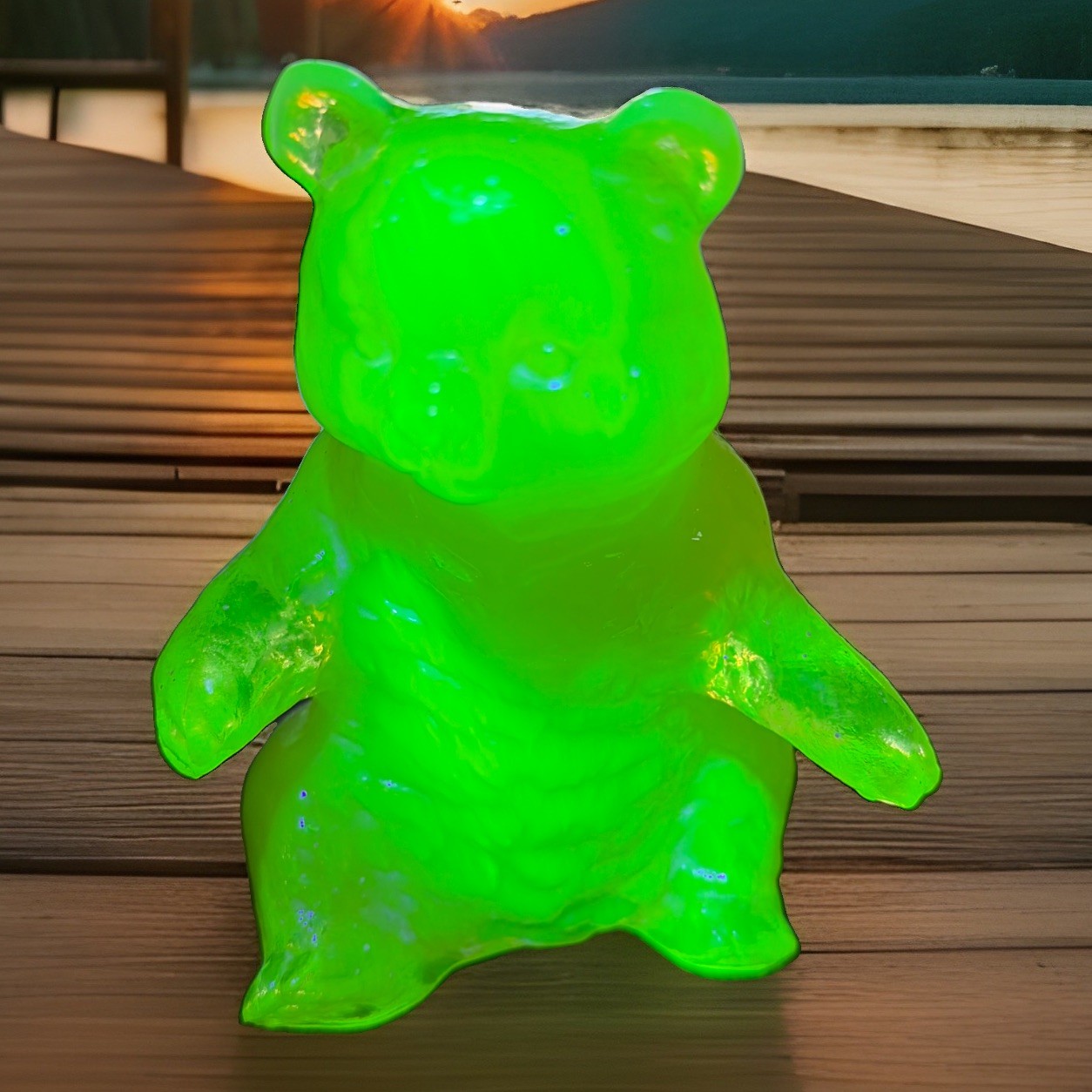 Rare Vintage Mosser Vaseline Uranium UV Glow monster bear Marked Logo “M” 4”x3” Rare Vintage Mosser Vaseline Uranium UV Glow monster bear Marked Logo “M” 4”x3”