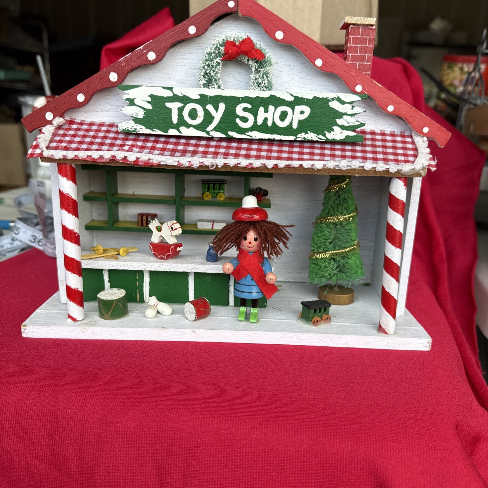 Vintage Christmas Wooden Toy Shop Display Some Wear See Photos 10” x 8”
