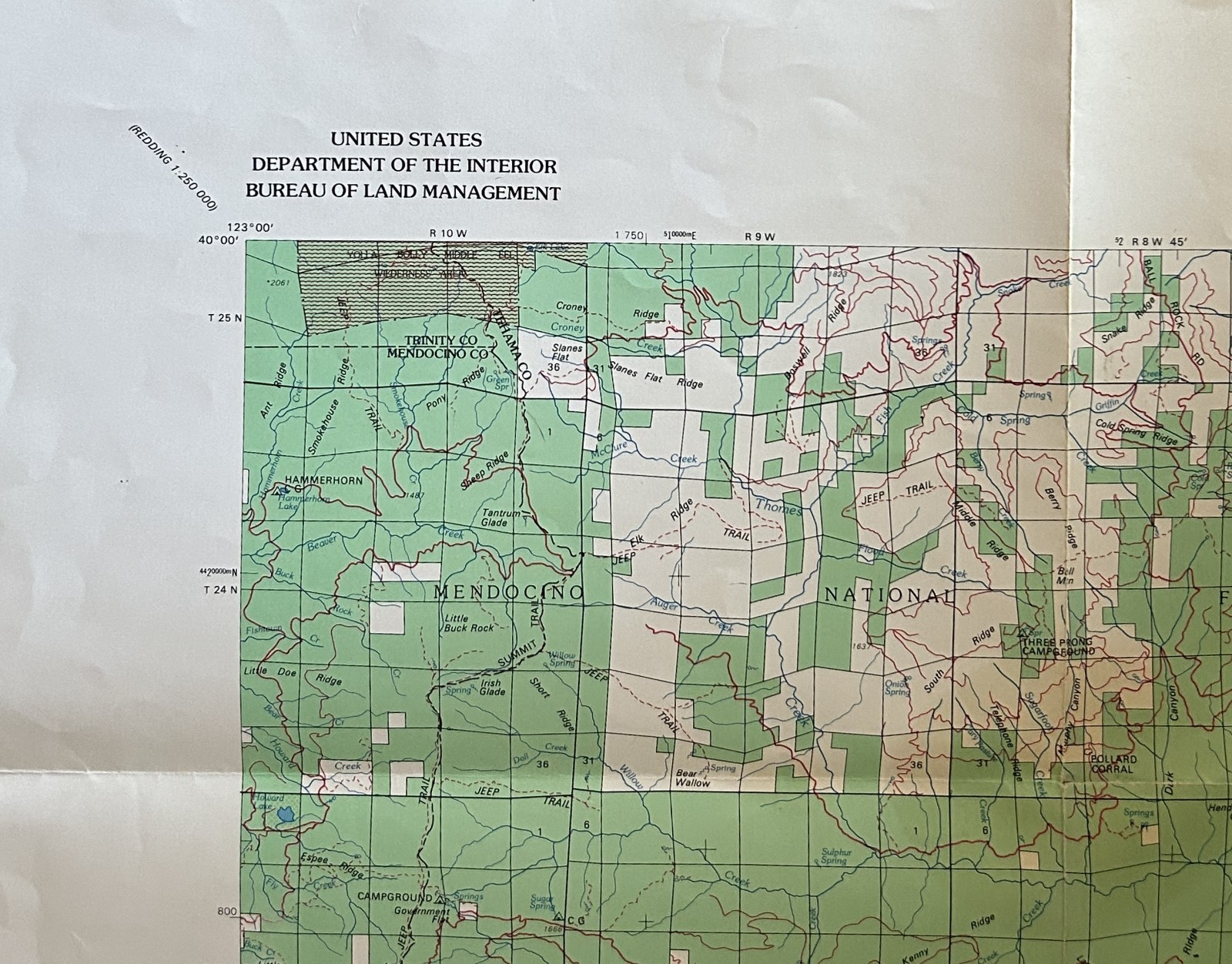1975 BLM Mendocino National Forest California Map 1:100,000 Vintage USGS