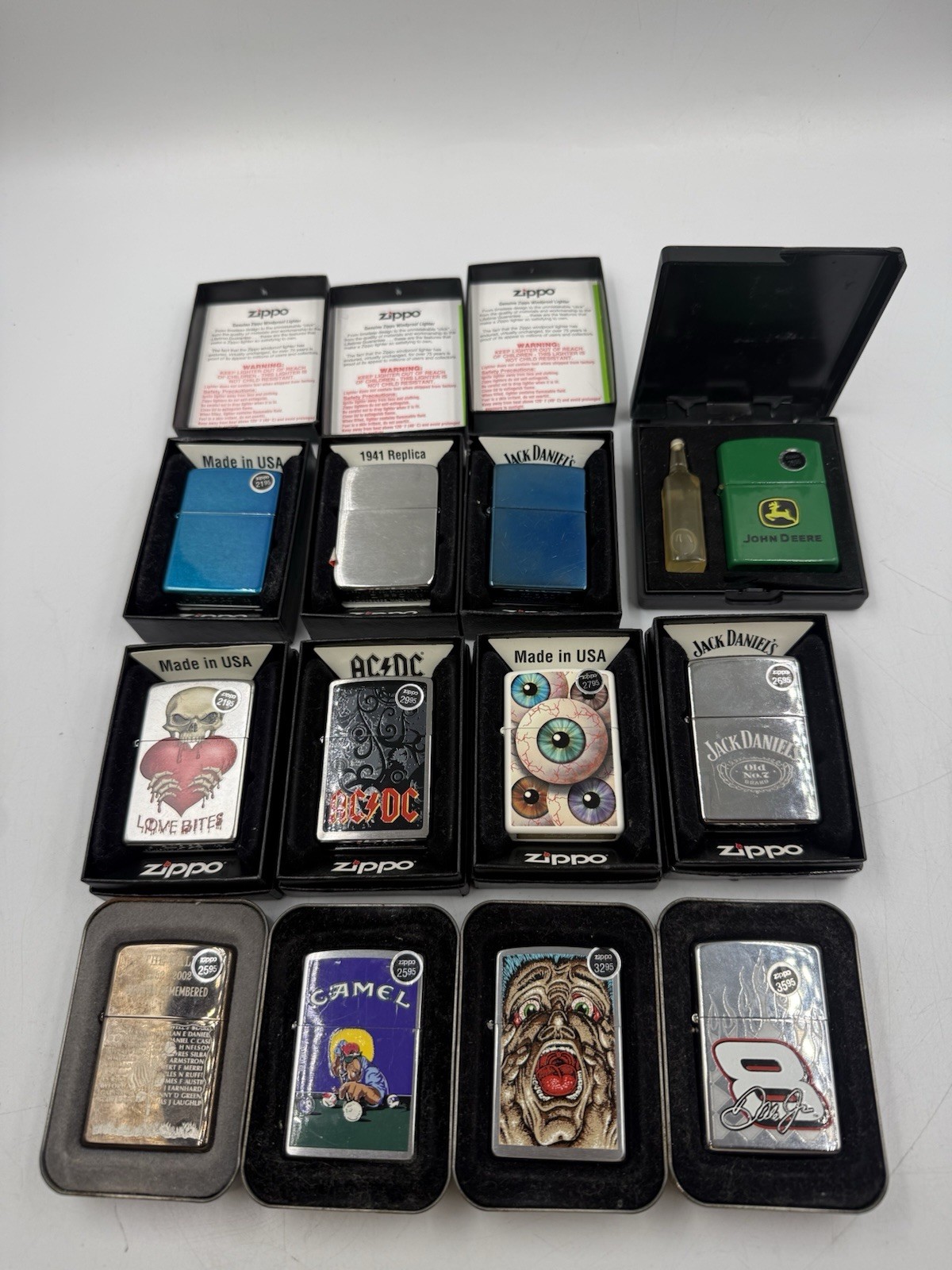 Lot of 12 Zippo Lighters Vintage Collection - Scream, AC/DC, Camel, Eyeballs +++