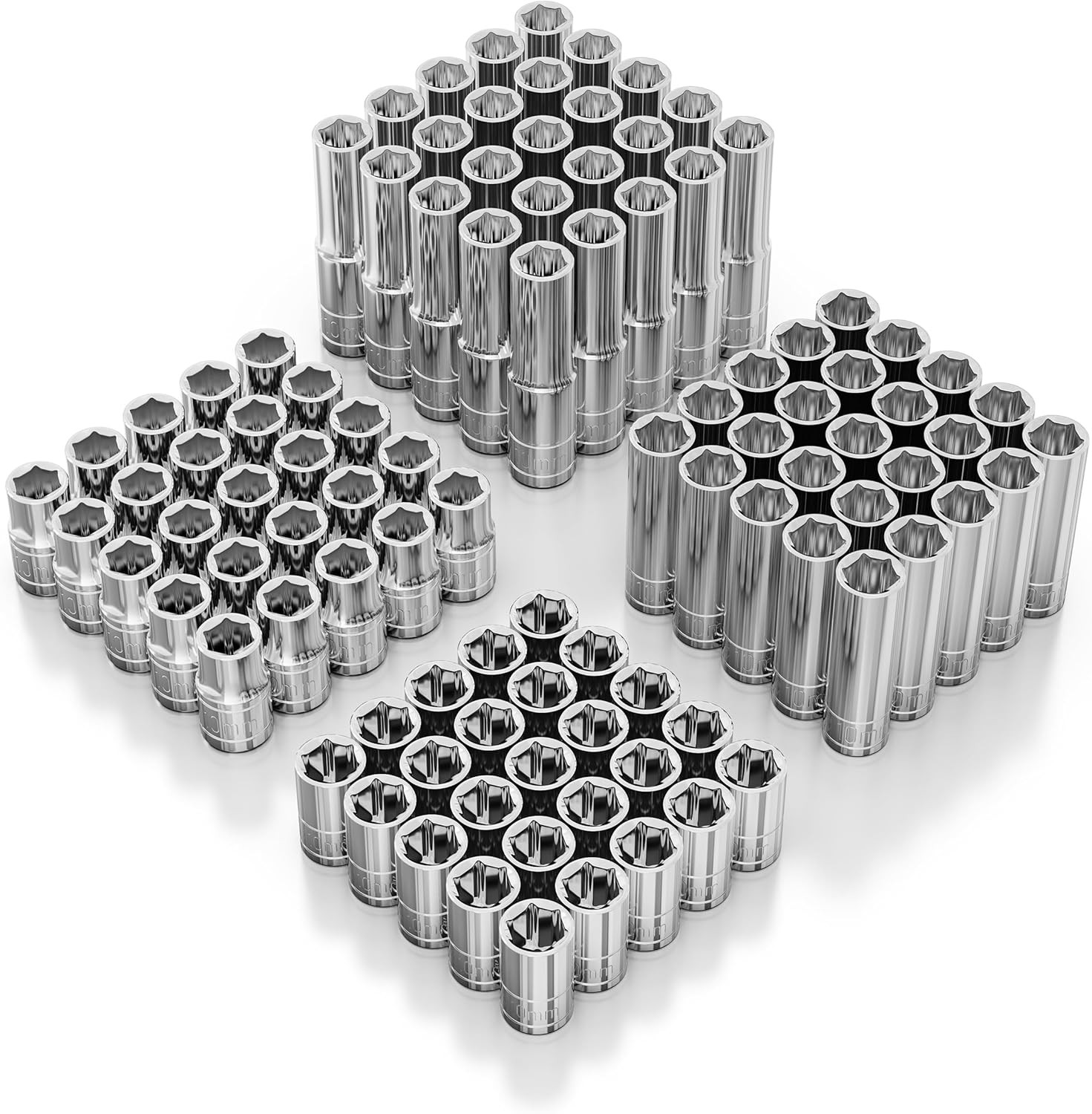 100Pc 10Mm Socket Set - Bulk 10Mm Chrome Sockets - 1/4