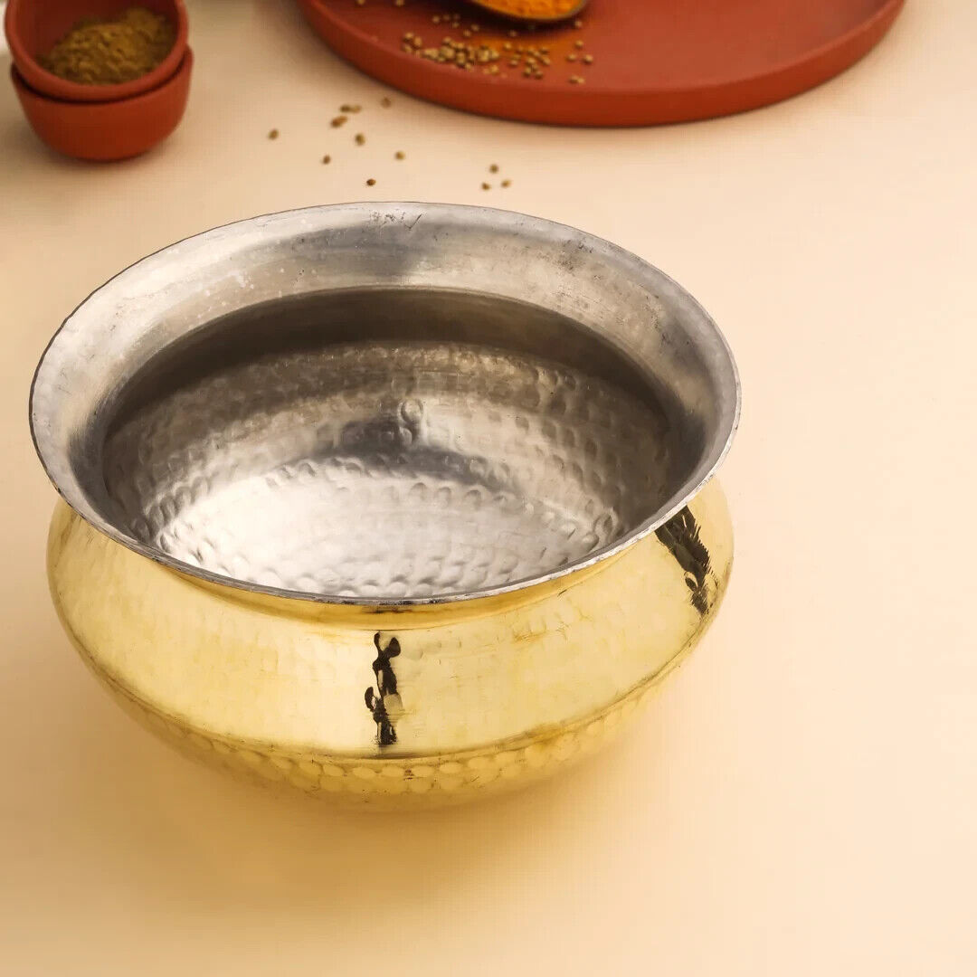 INDIAN BRASS DEGCHI COOKING POT WITH FOOD SAFE TIN COATING INSIDE 2.5 LITERS