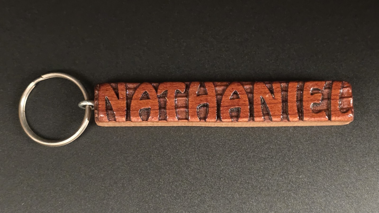 Keychain NATHANIEL Personalized Custom Name Fob Wood Key Ring Unique Gift Idea
