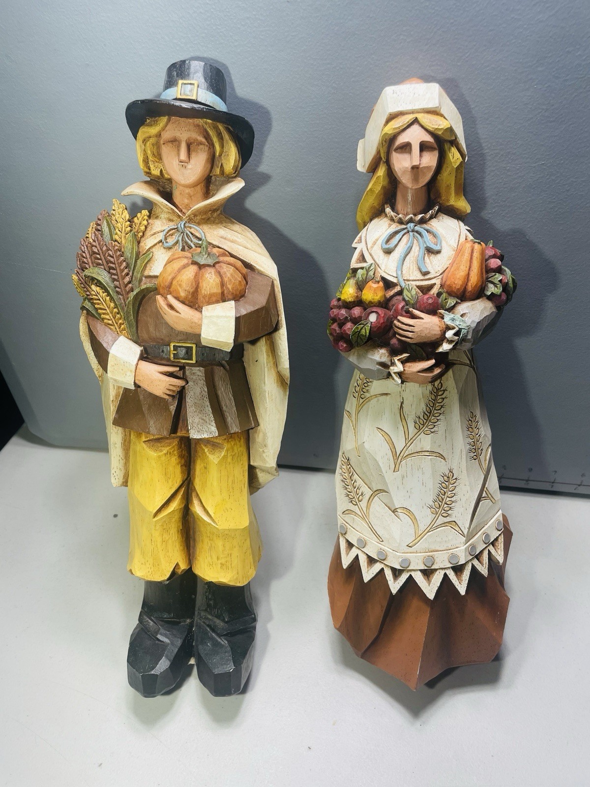 Pacific Rim Cubist Thanksgiving Harvest Pilgrim Man Woman Figure VTG 16” Tall Pacific Rim Cubist Thanksgiving Harvest Pilgrim Man Woman Figure VTG 16” Tall