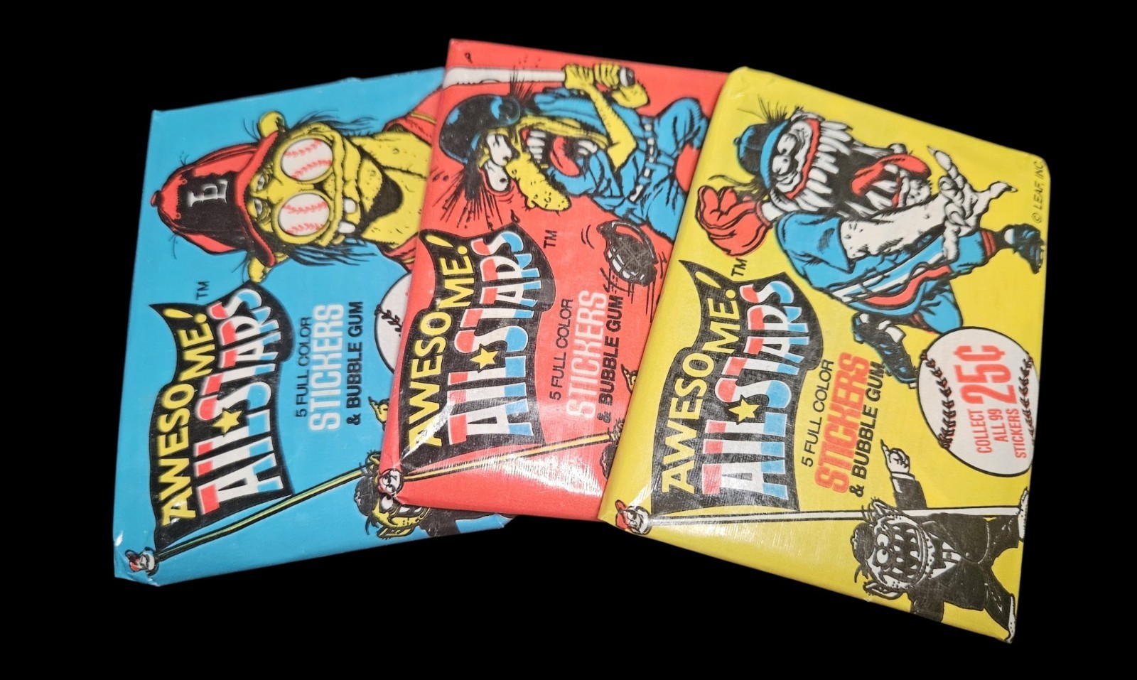 1988 Leaf Awesome All-Stars Baseball Stickers & Bubble Gum Lot Of 3 Sealed Packs 1988 Leaf Awesome All-Stars Baseball Stickers & Bubble Gum Lot Of 3 Sealed Packs
