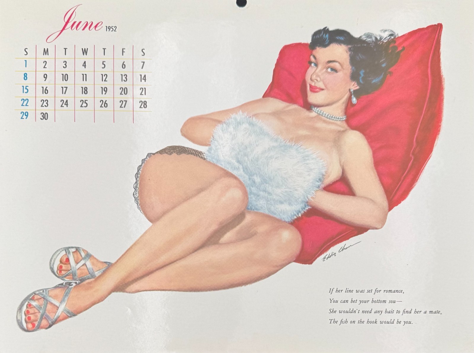Eddie Chan June 1952 Esquire Pin Up Calendar Original Vintage 8x11