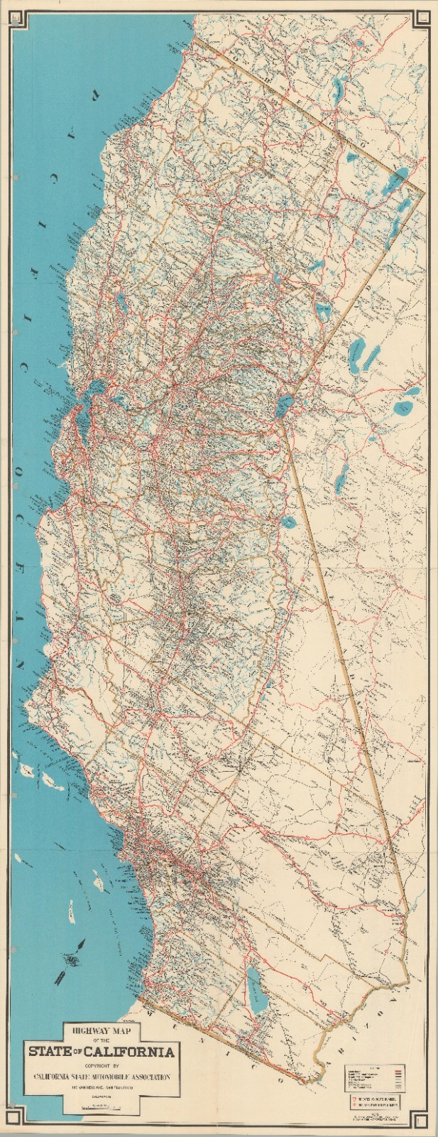 c. 1930 CSAA Large  (17 x 44 in) Folding Highway Map of California