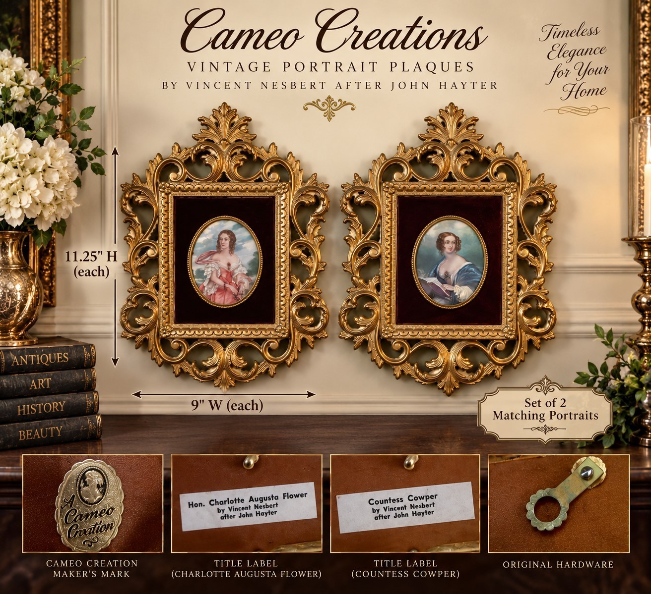 Cameo Creations Vintage Portrait Plaques By Vincent Nesbert After John Hayter