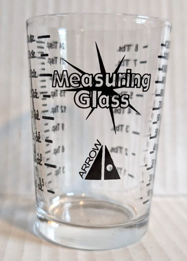 Vintage Arrow Measuring Glass 4 oz 8 Tablespoons Black Lettering - VG Condition