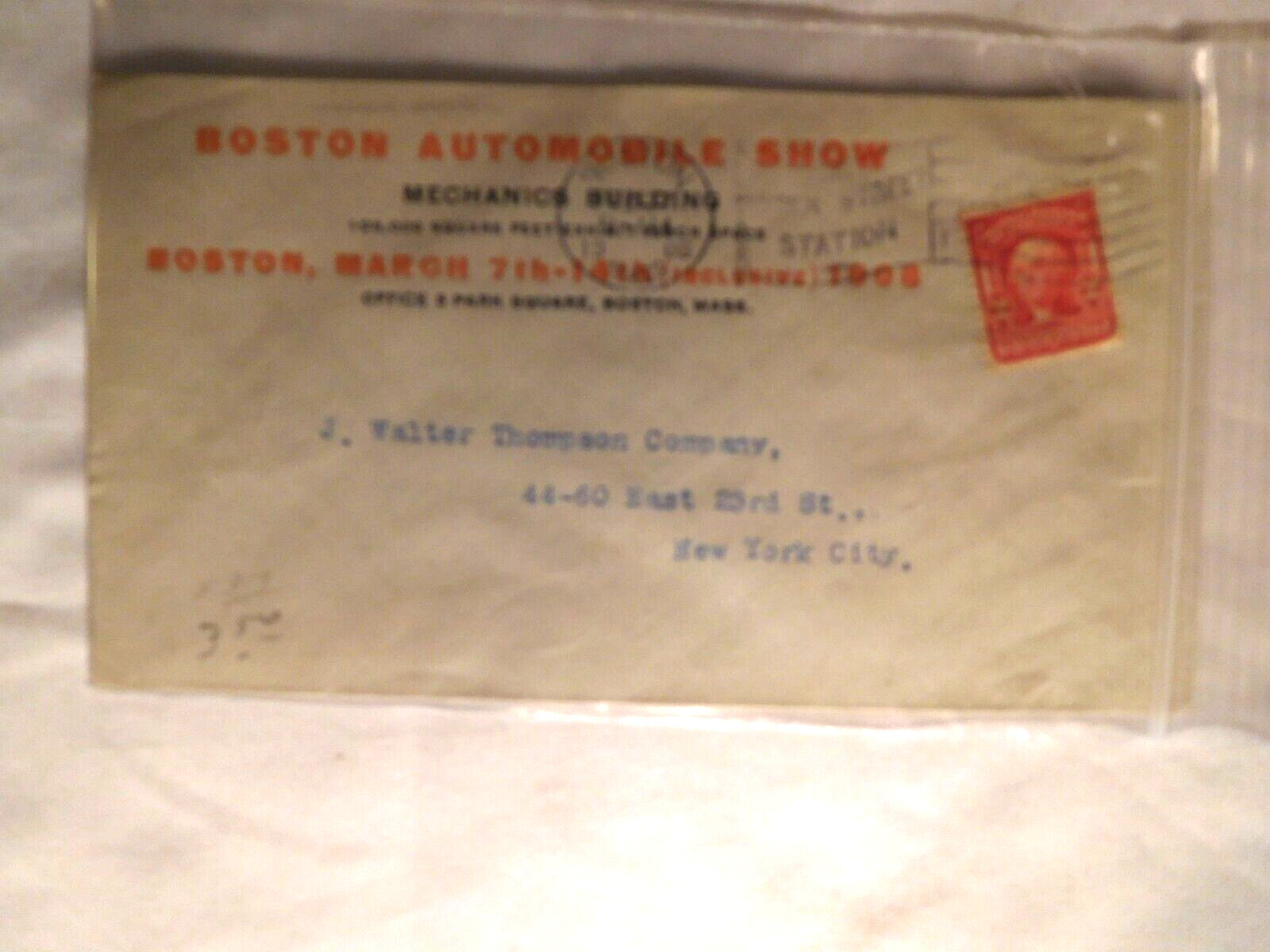 Rare Antique 1908 Boston Automobile Show (empty) Envelope to: JW Thompson Co.