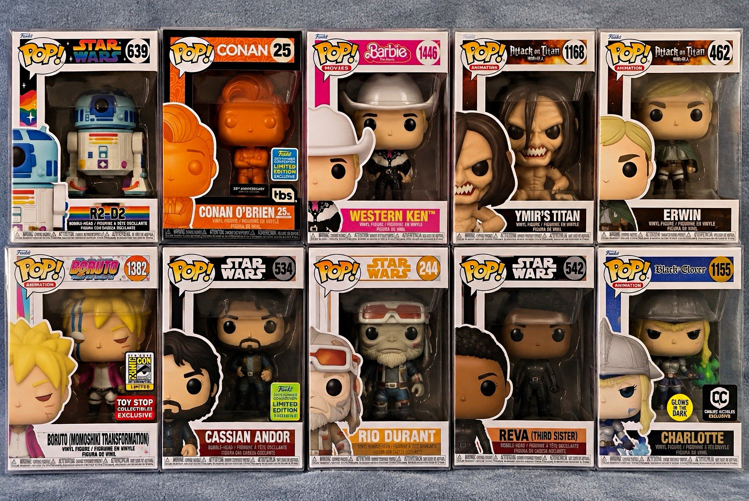 Funko Pop Vinyl Mixed Lot 10 Star Wars Barbie AOT Boruto Exclusives Glow