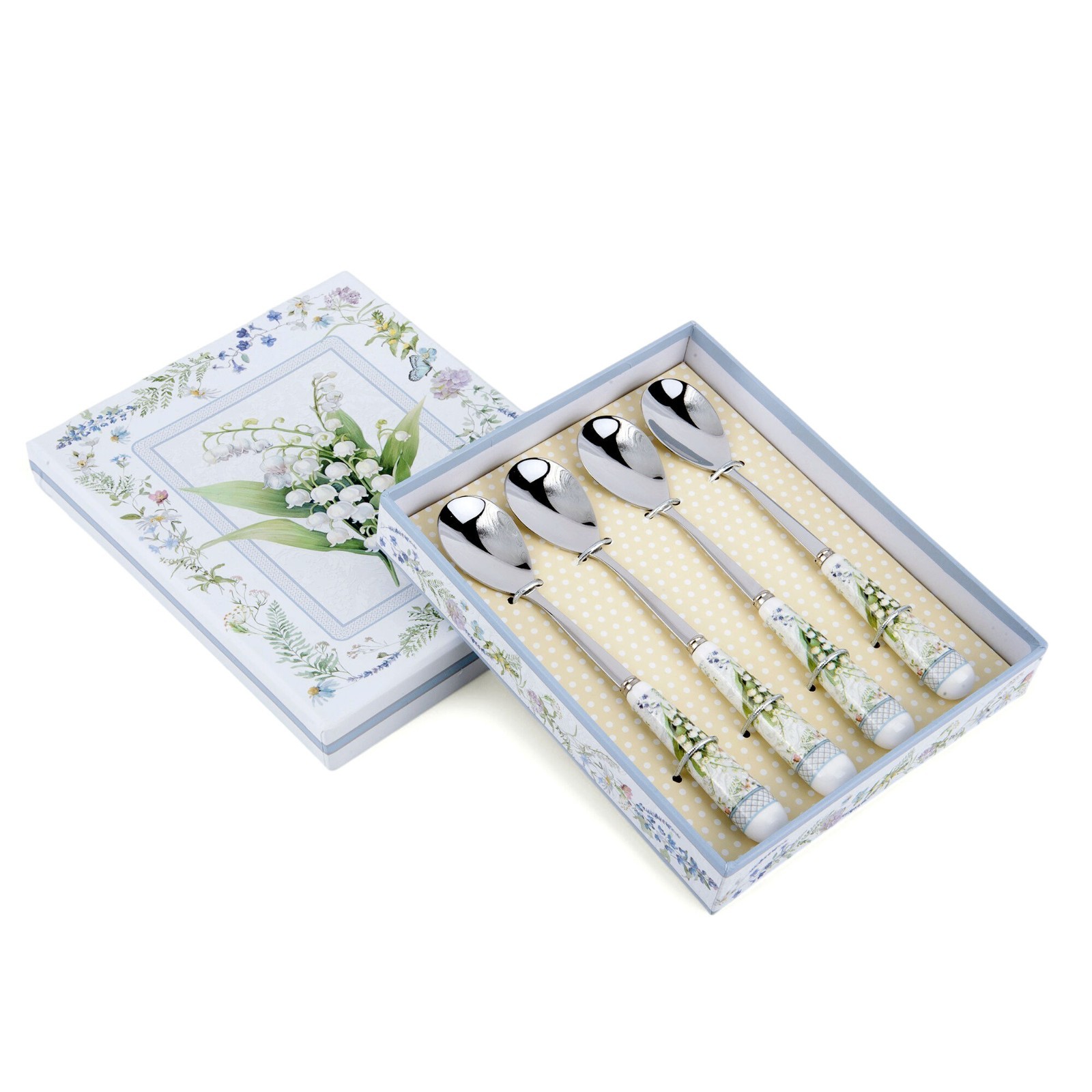 Lily of the Valley Teaspoon Set Stainless Steel Spoons with Ceramic Handle