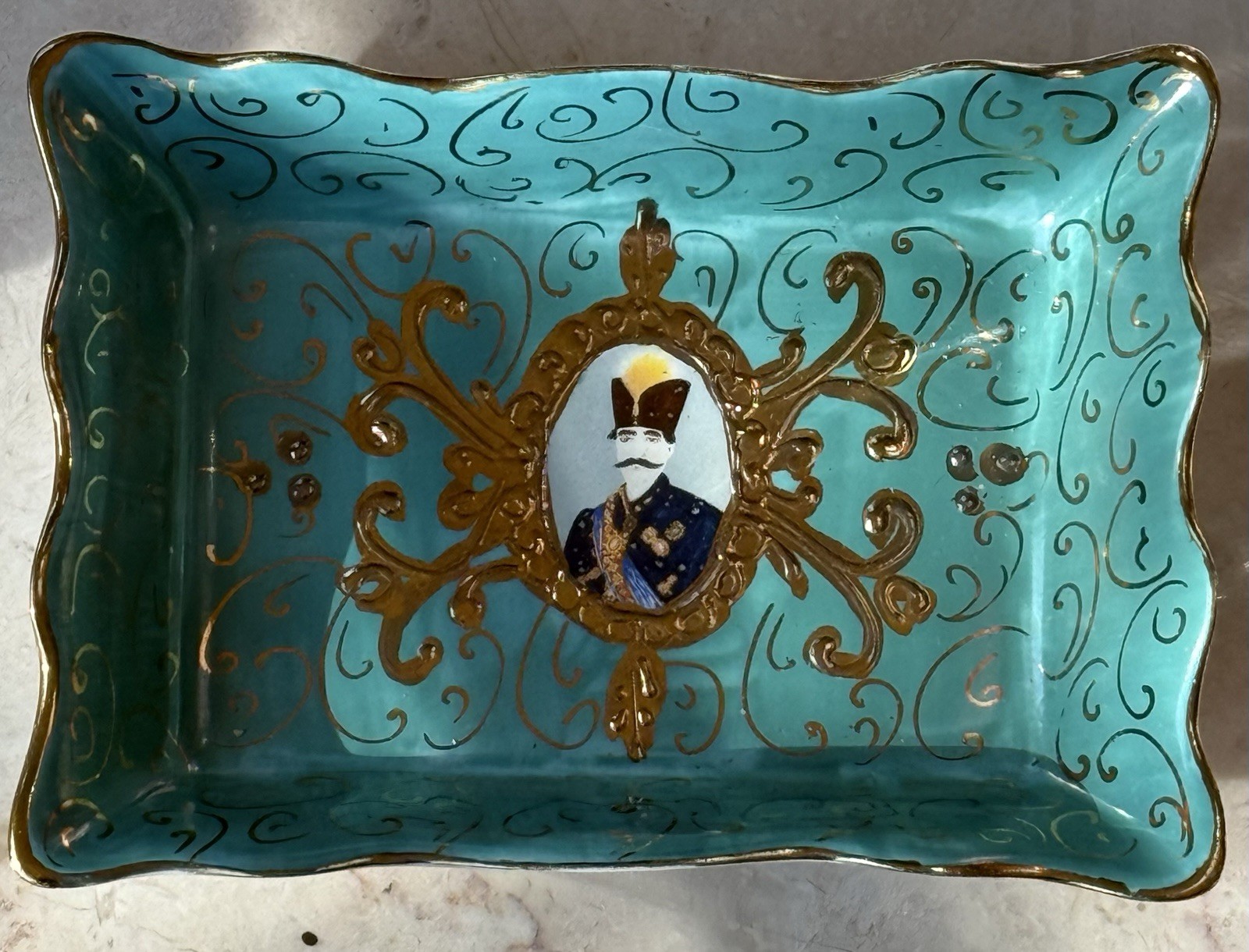 Vintage Persian fine porcelain ceramic rectangular Collectible dish.