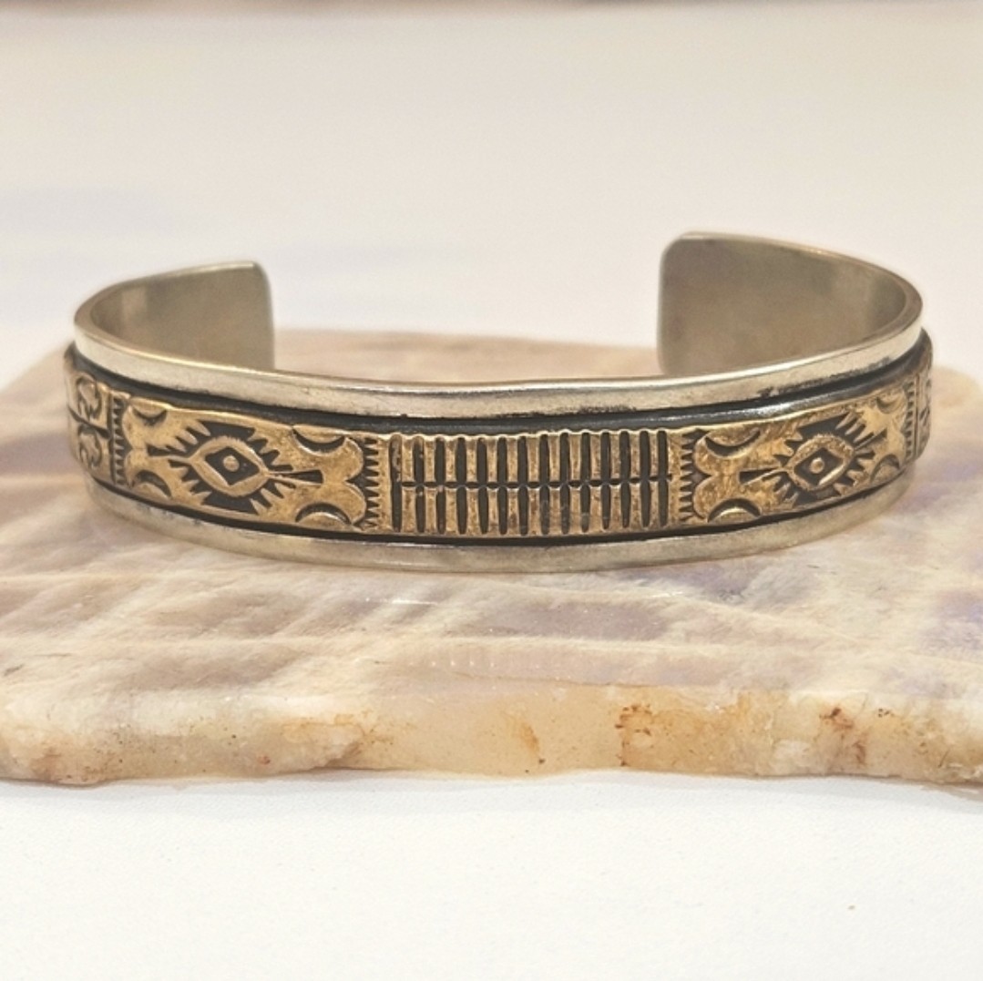T. Enreka Sterling Silver & Brass Native American Handmade Cuff Bracelet 39.88g