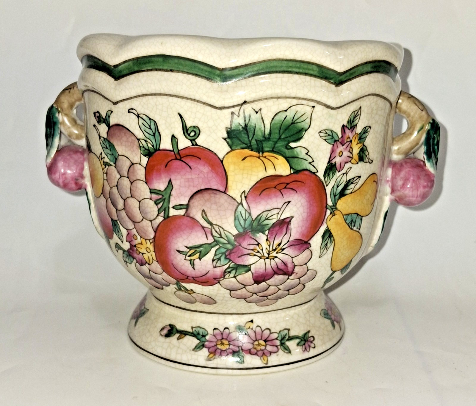 Vintage Bombay Chinoiserie Pomegranate Jardiniere Planter Cachepot