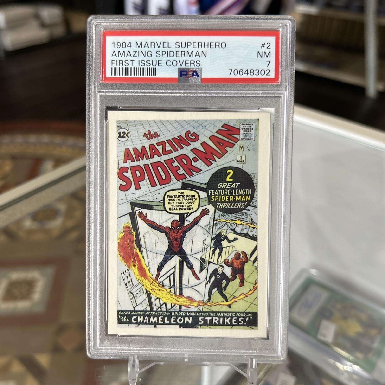 1984 MARVEL SUPERHERO AMAZING SPIDERMAN FIRST ISSUE COVERS #2 TRADING CARD PSA 7